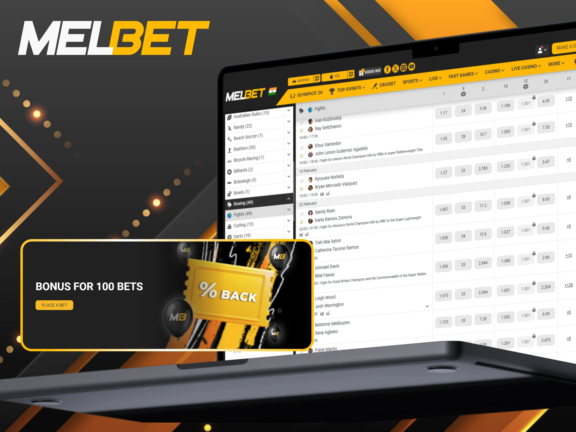 Earn a special bonus for 100 boxing bets placed at Melbet.