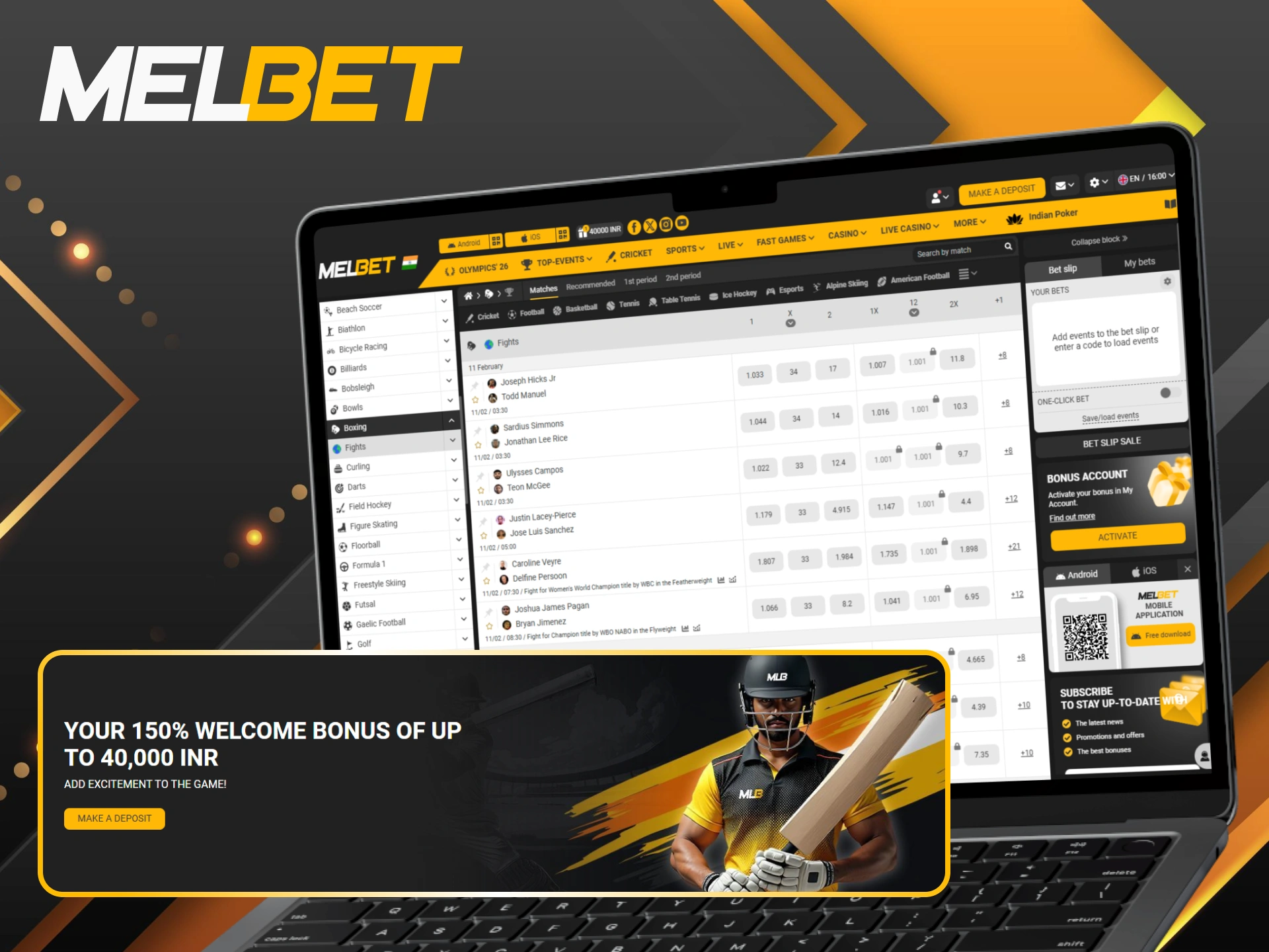 Claim a 150% sports welcome bonus to start Melbet boxing wagering.