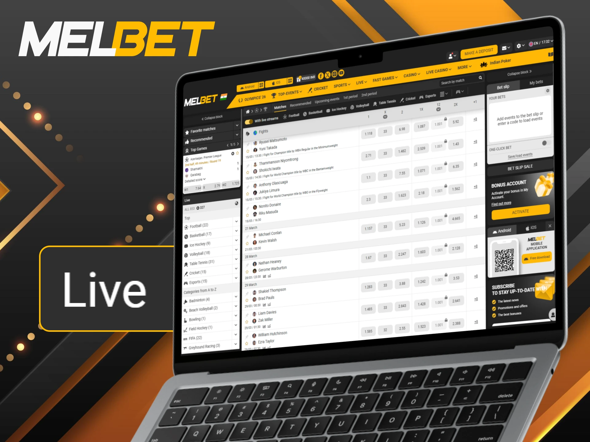 Place live bets on boxing matches for real-time Melbet action.