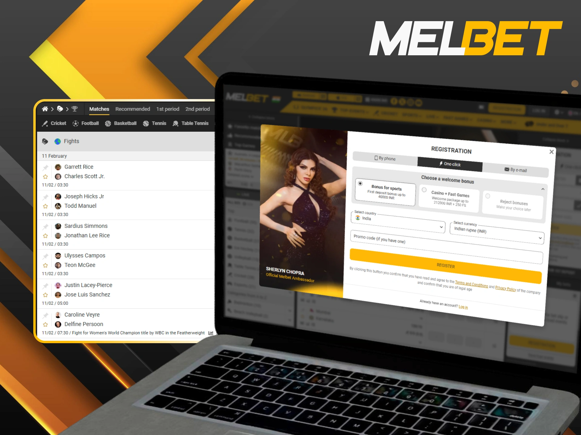 Follow the registration instructions for boxing betting to start at Melbet.