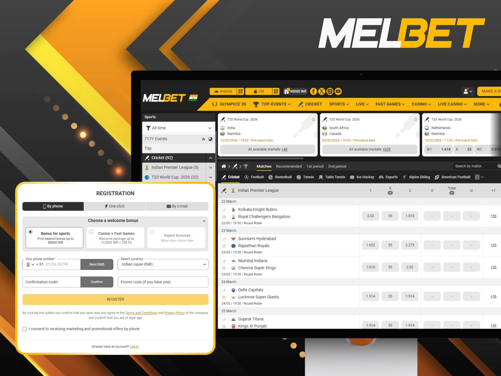 Complete your registration for cricket betting and start playing at Melbet.