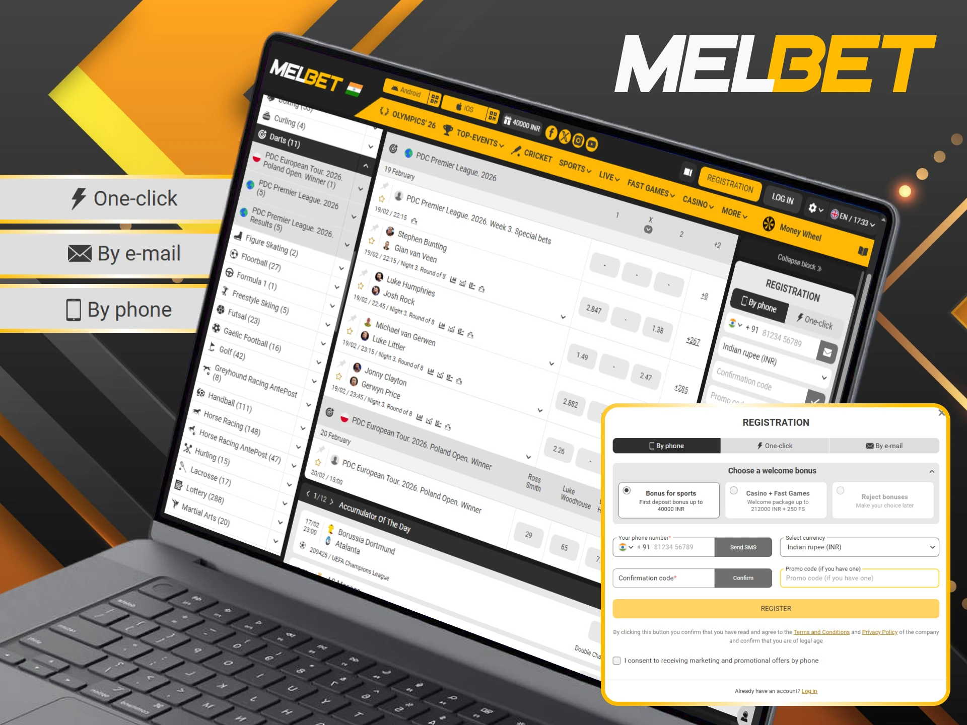 Complete Melbet registration for darts betting and start playing in India.