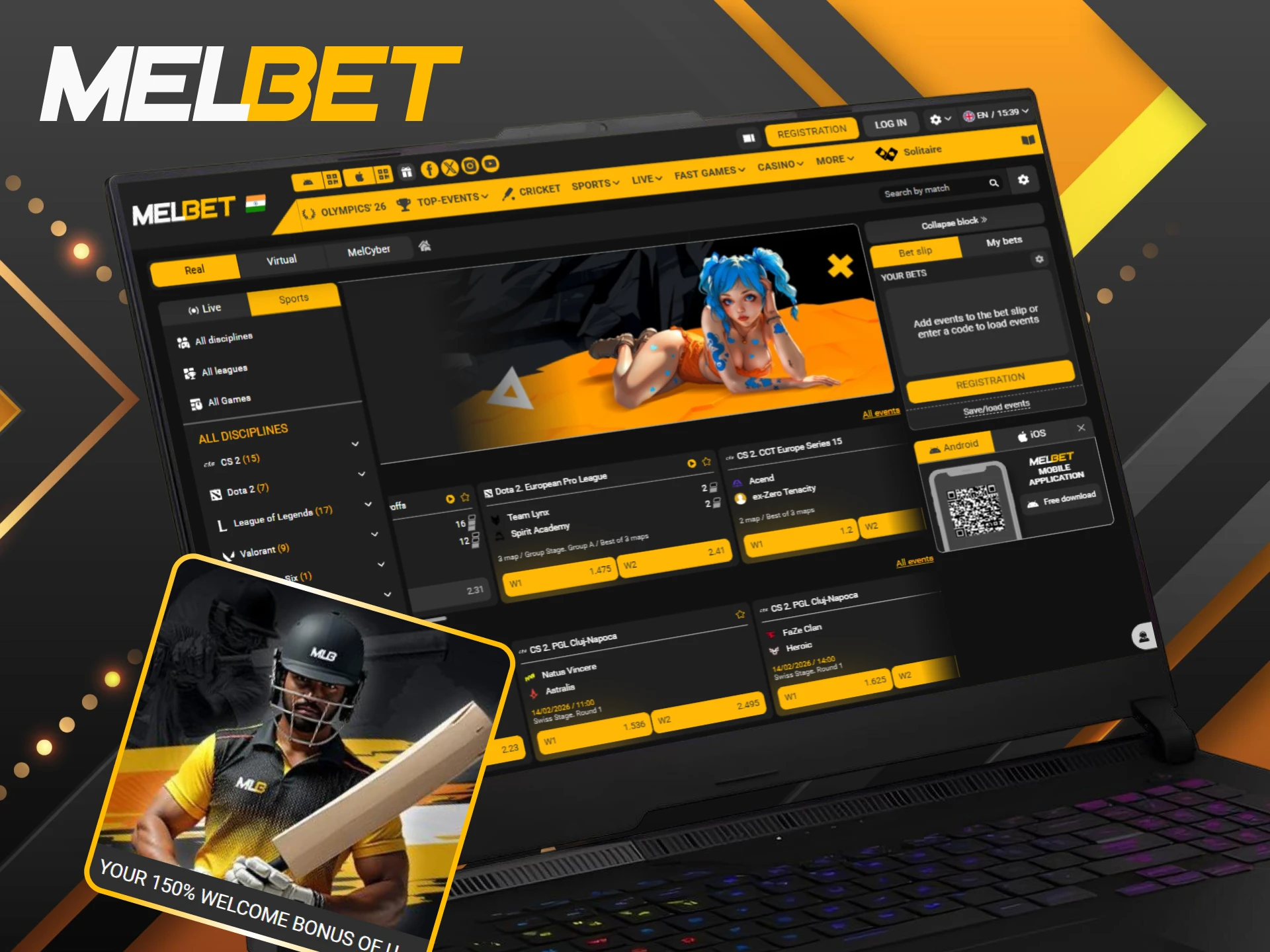 Claim the eSports welcome bonus to start your journey at Melbet.