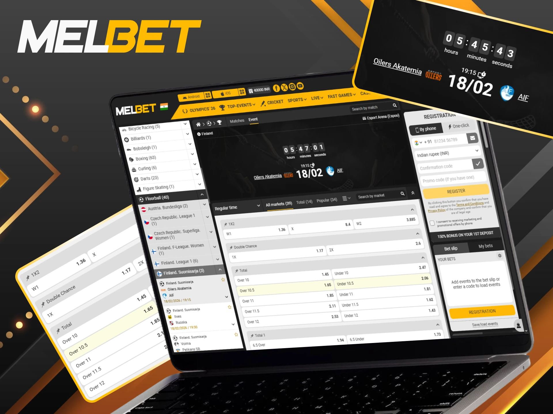 Place real-time Melbet floorball live bets on match winners and totals.