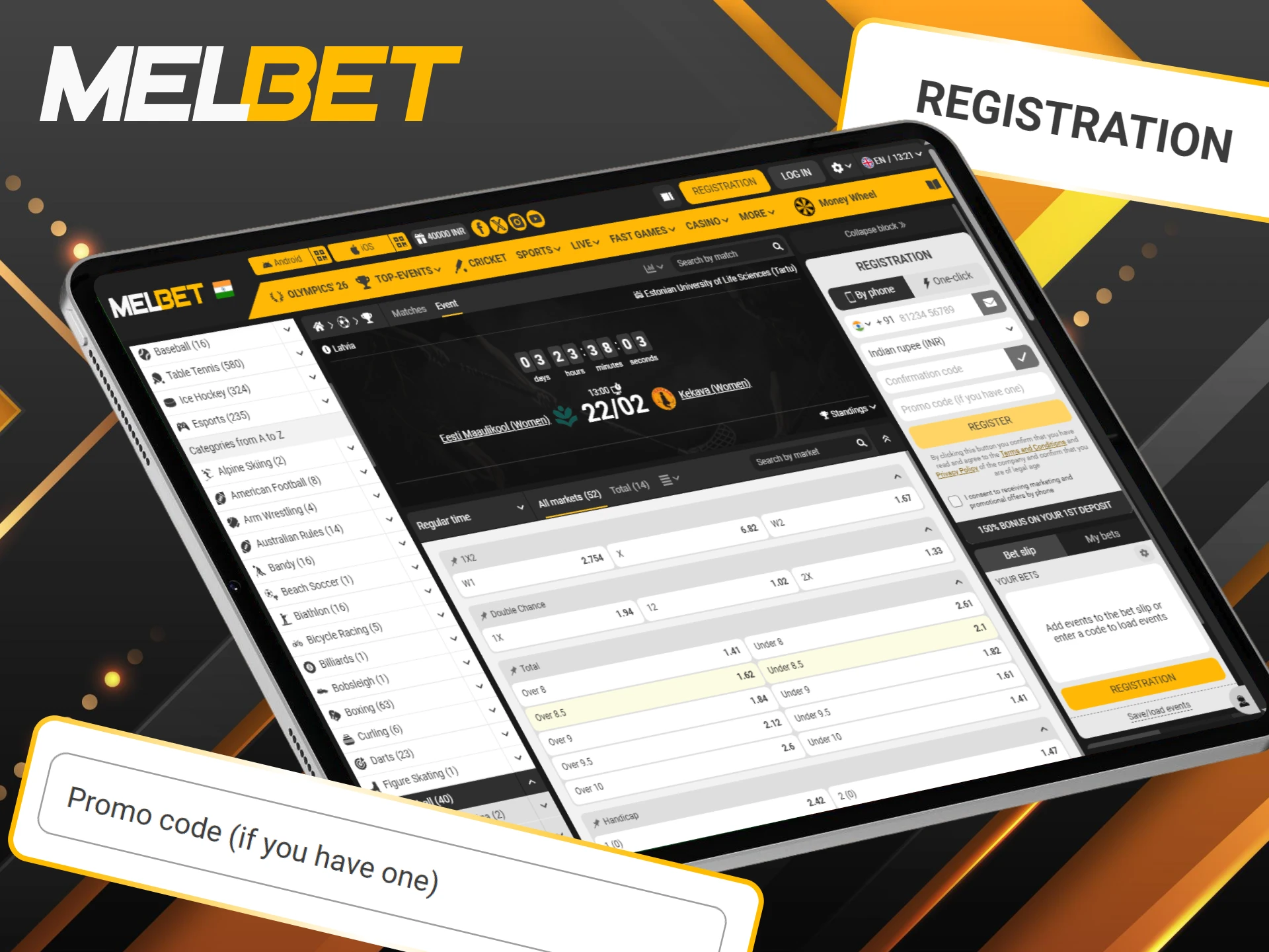 Apply the Melbet promo code for floorball betting to get extra rewards.