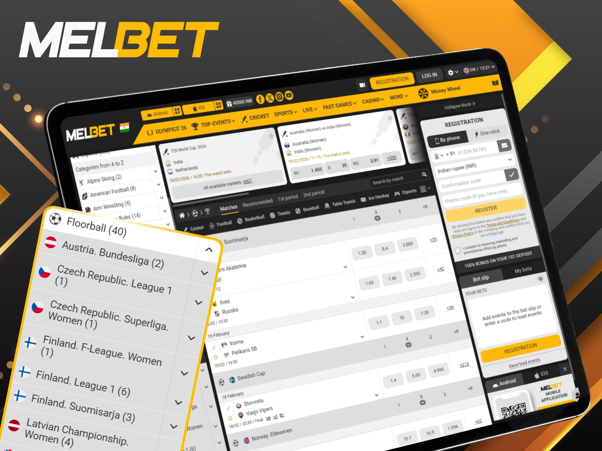 View Melbet odds for popular floorball tournaments and world championships.