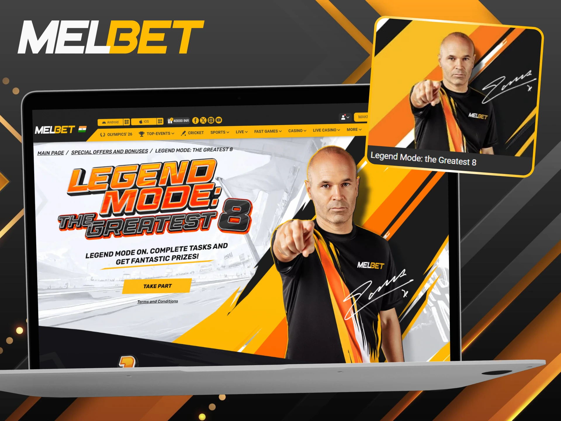 Join the Andres Iniesta prize draw while playing Melbet football.