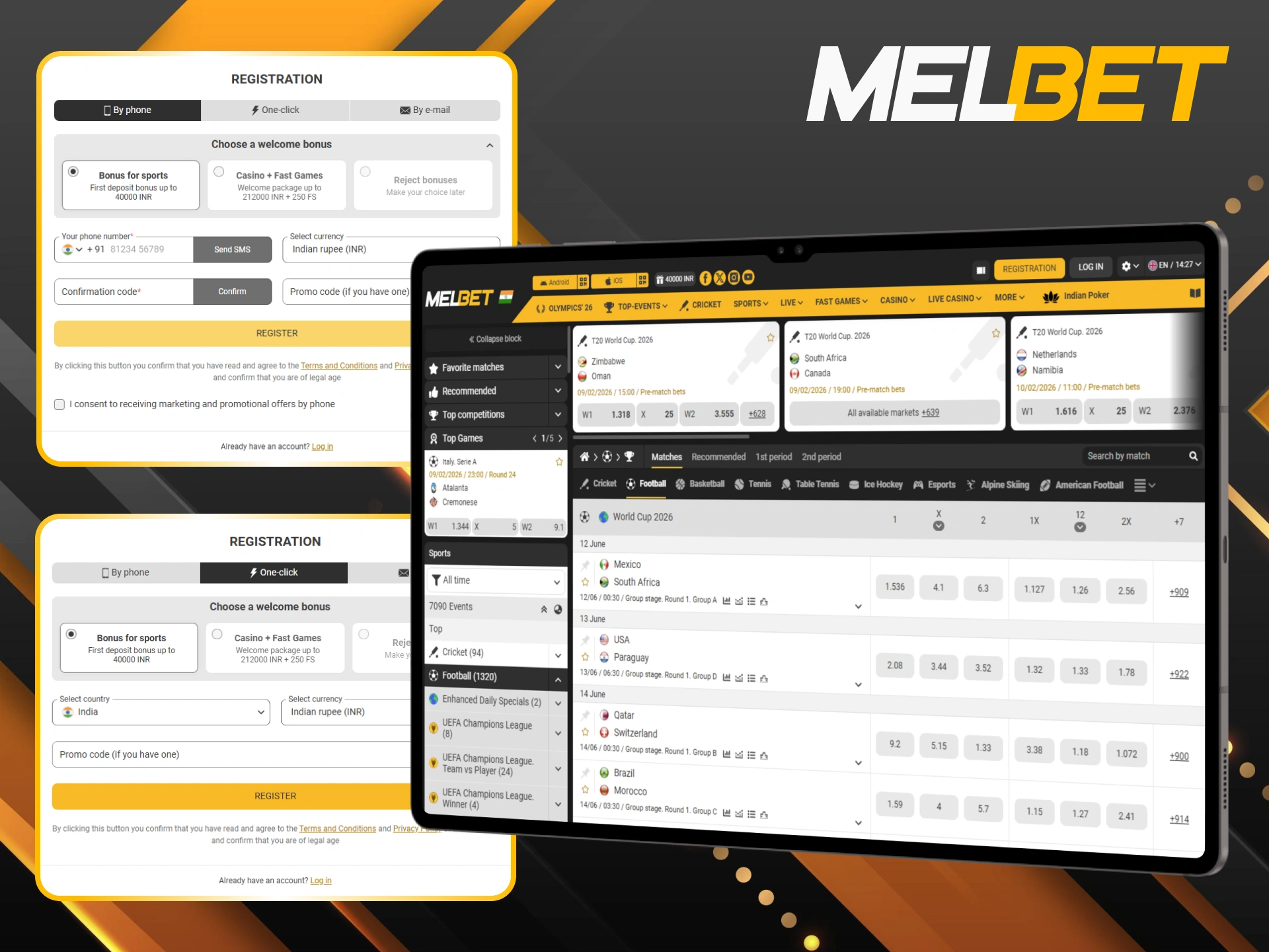 Follow the steps to register and start betting on Melbet football matches.