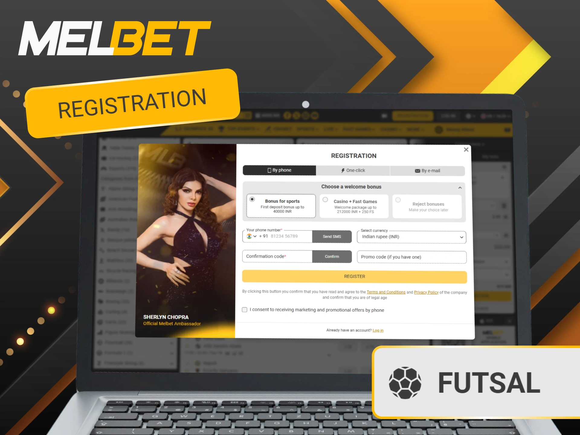Complete your registration for futsal betting at Melbet.