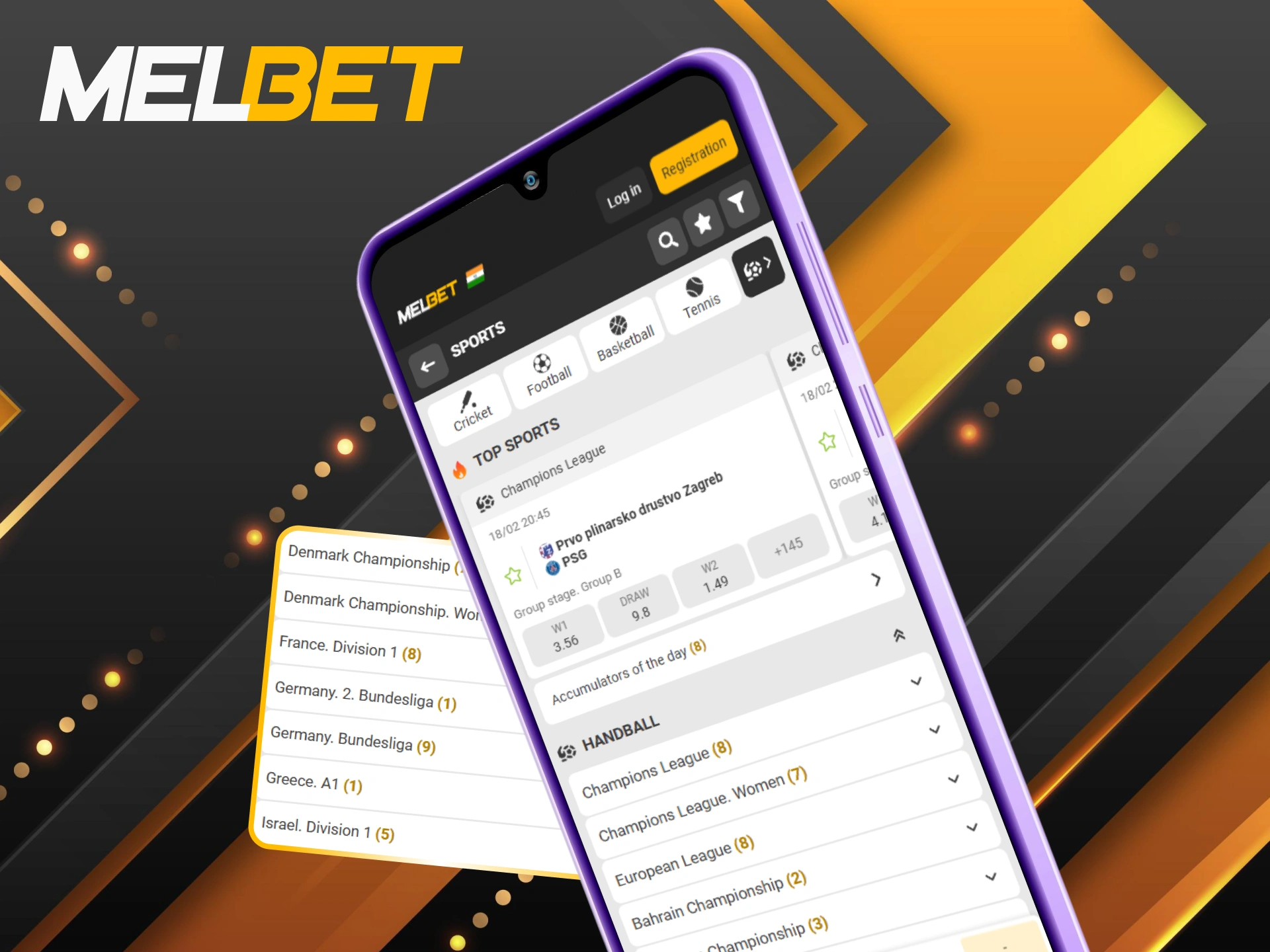 Get the Android app to enjoy handball wagering on Melbet.
