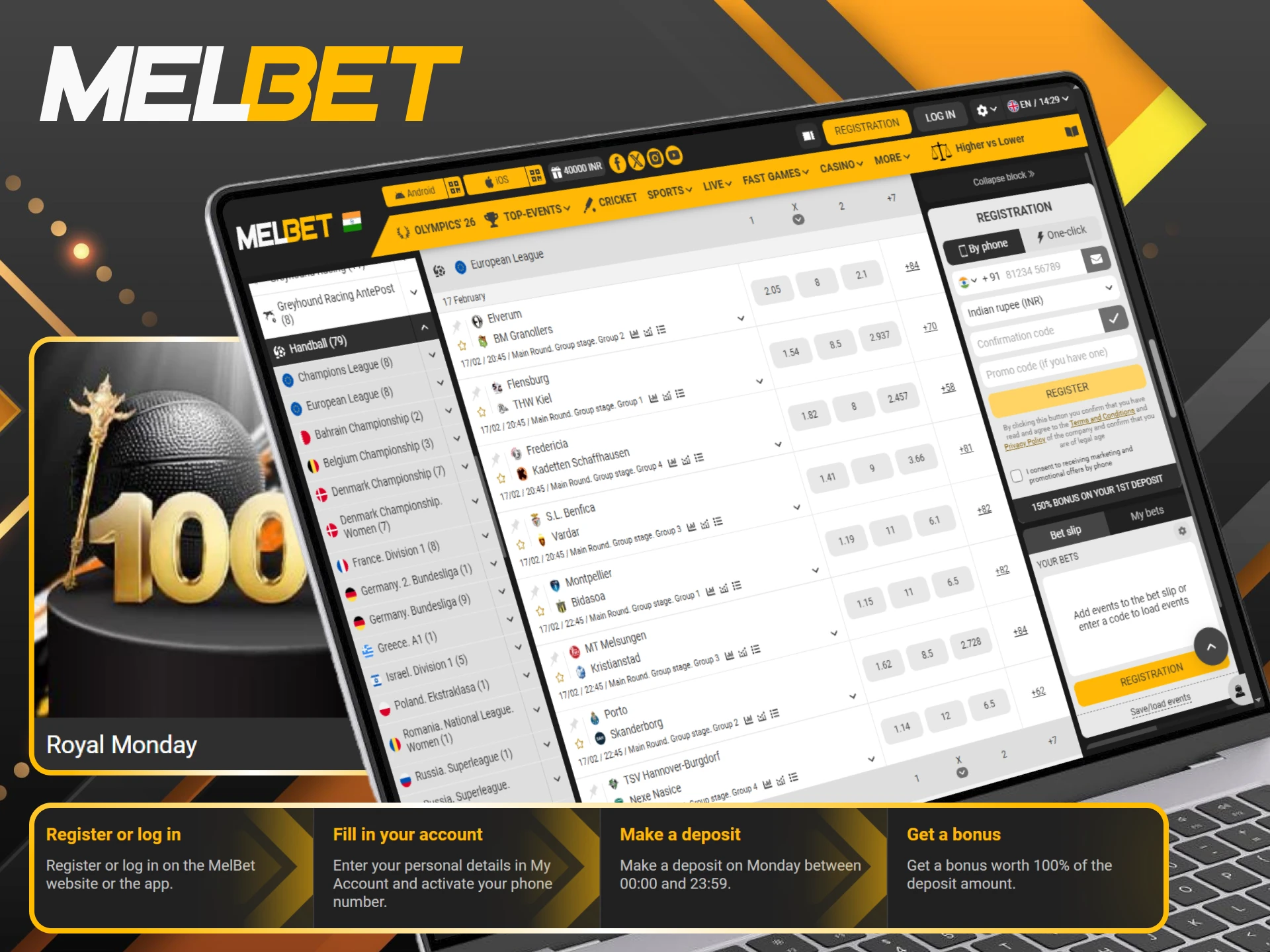 Brighten your week with the Royal Monday offer for Melbet handball fans.