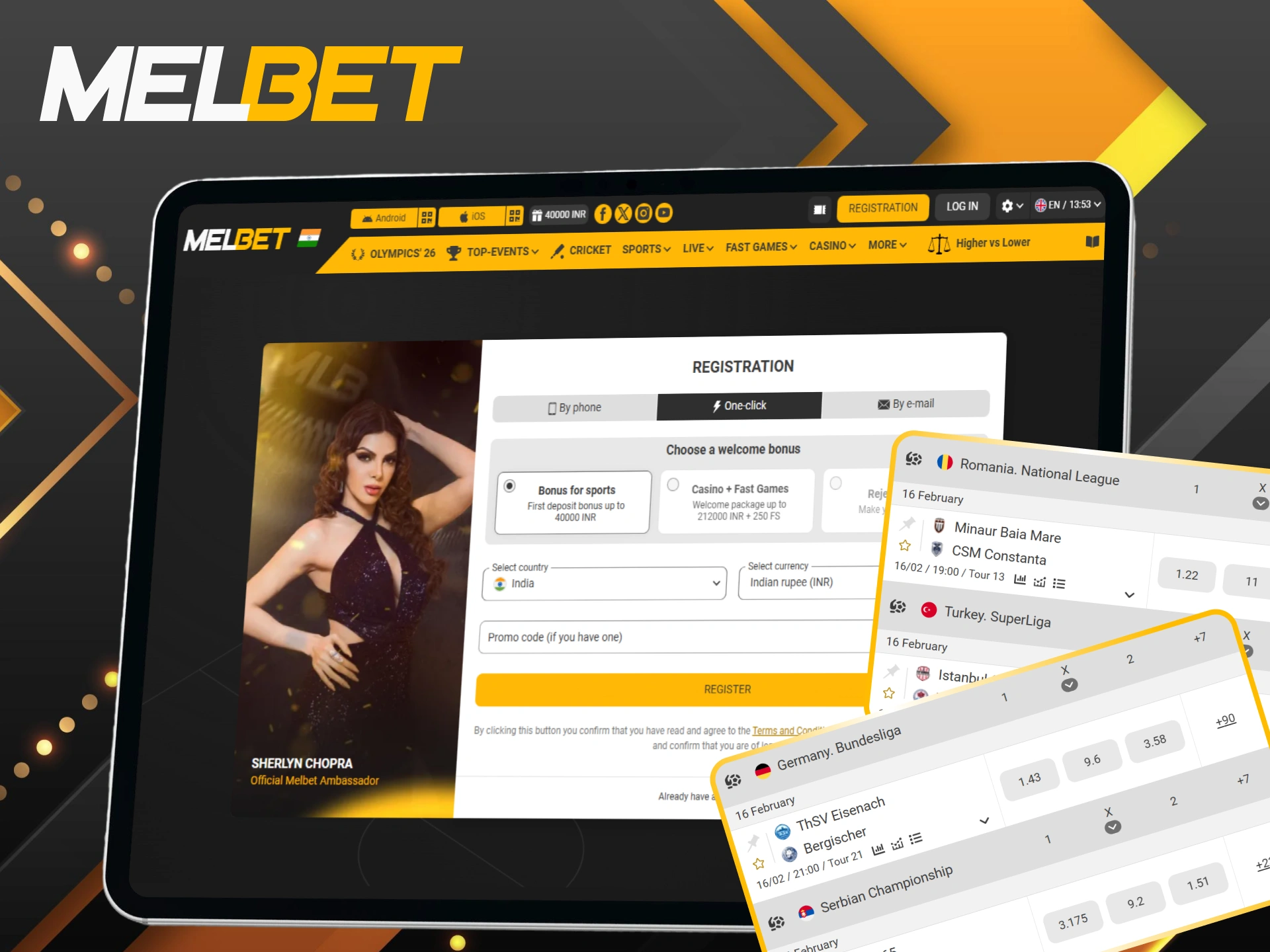 Complete your quick registration for handball betting and join the Melbet.