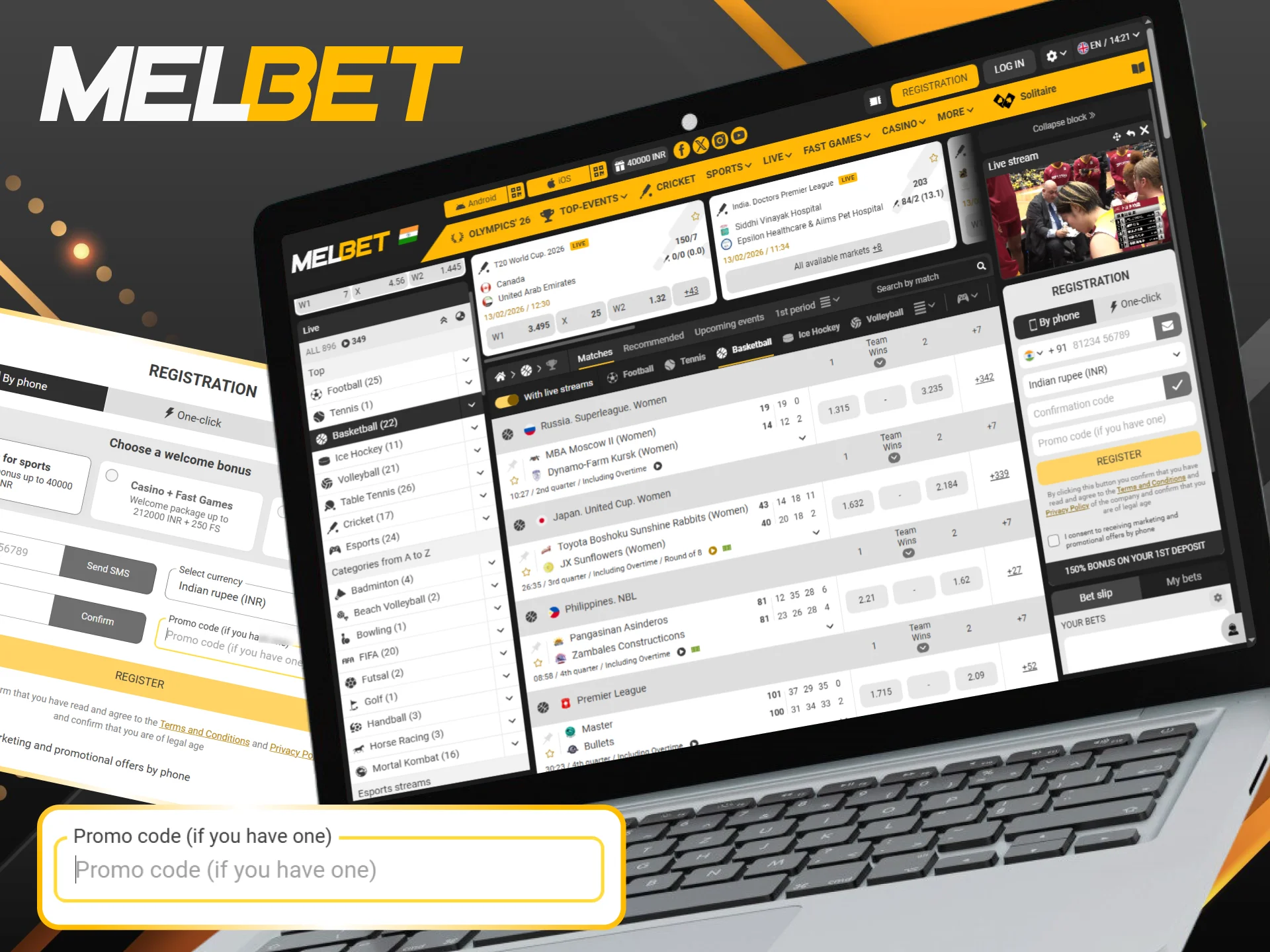 Activate the promo code to unlock exclusive Melbet live betting rewards.