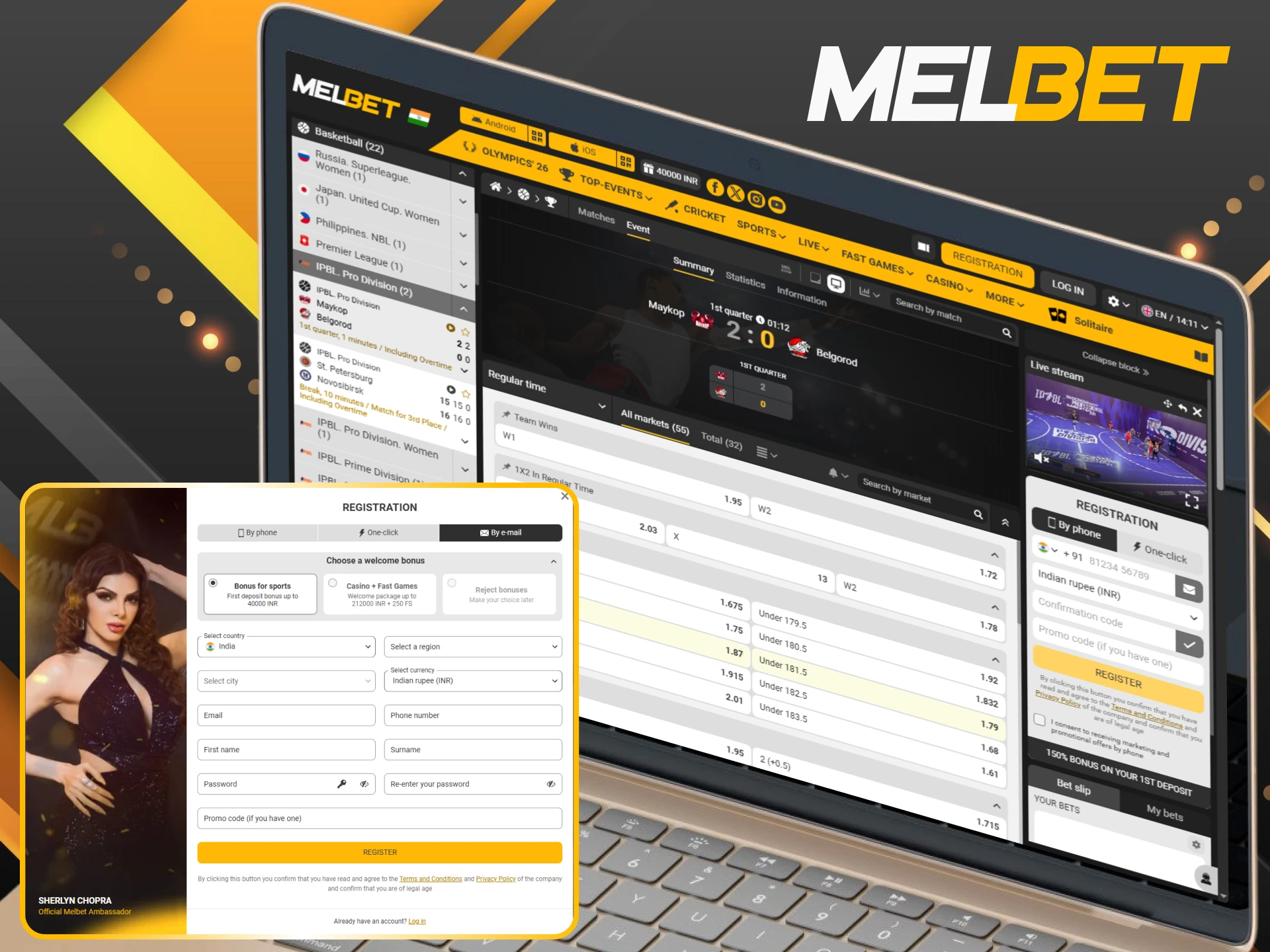 Register at Melbet to place live bets online and win.
