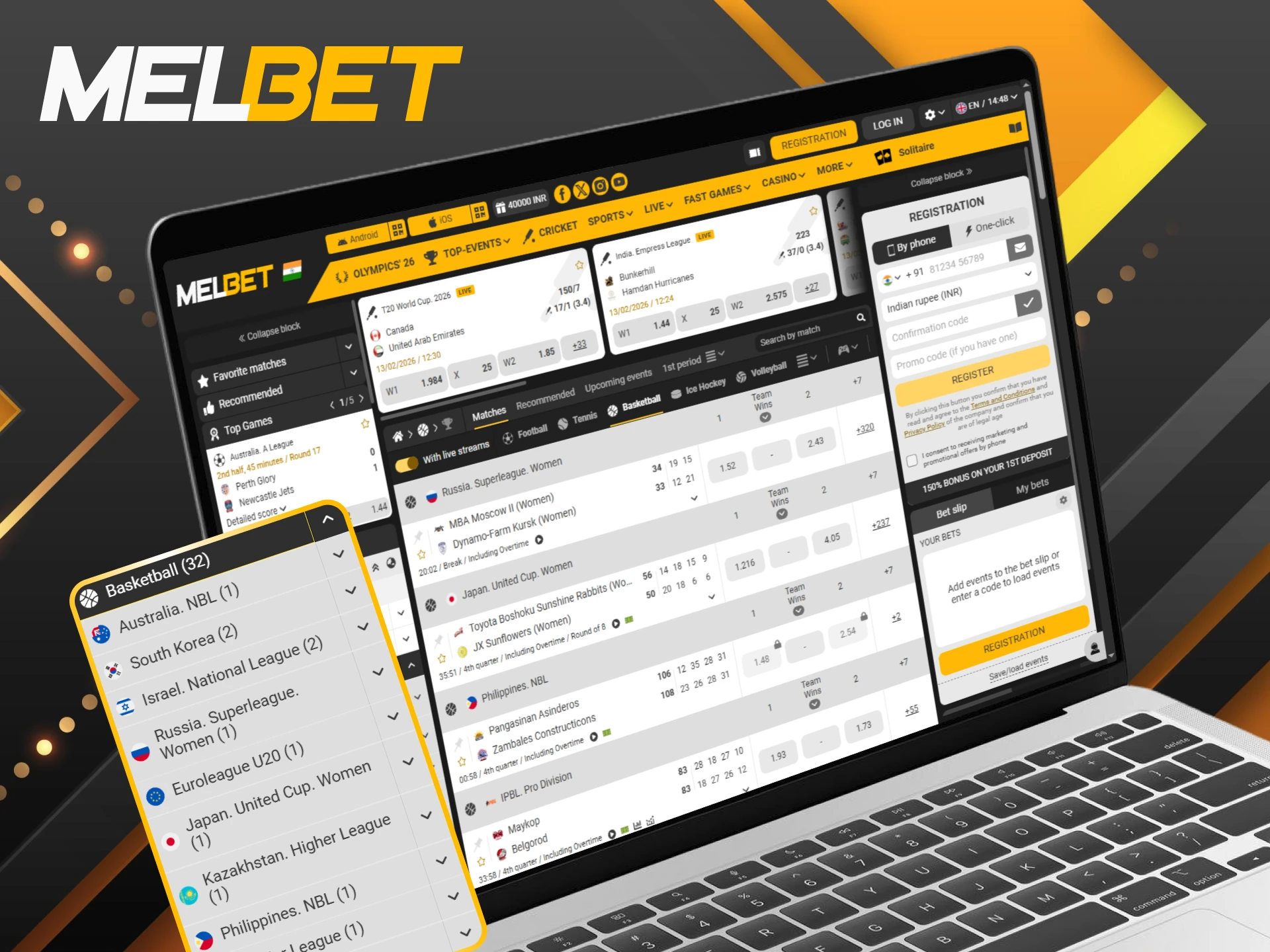 Enjoy high odds for basketball betting in live mode at Melbet.