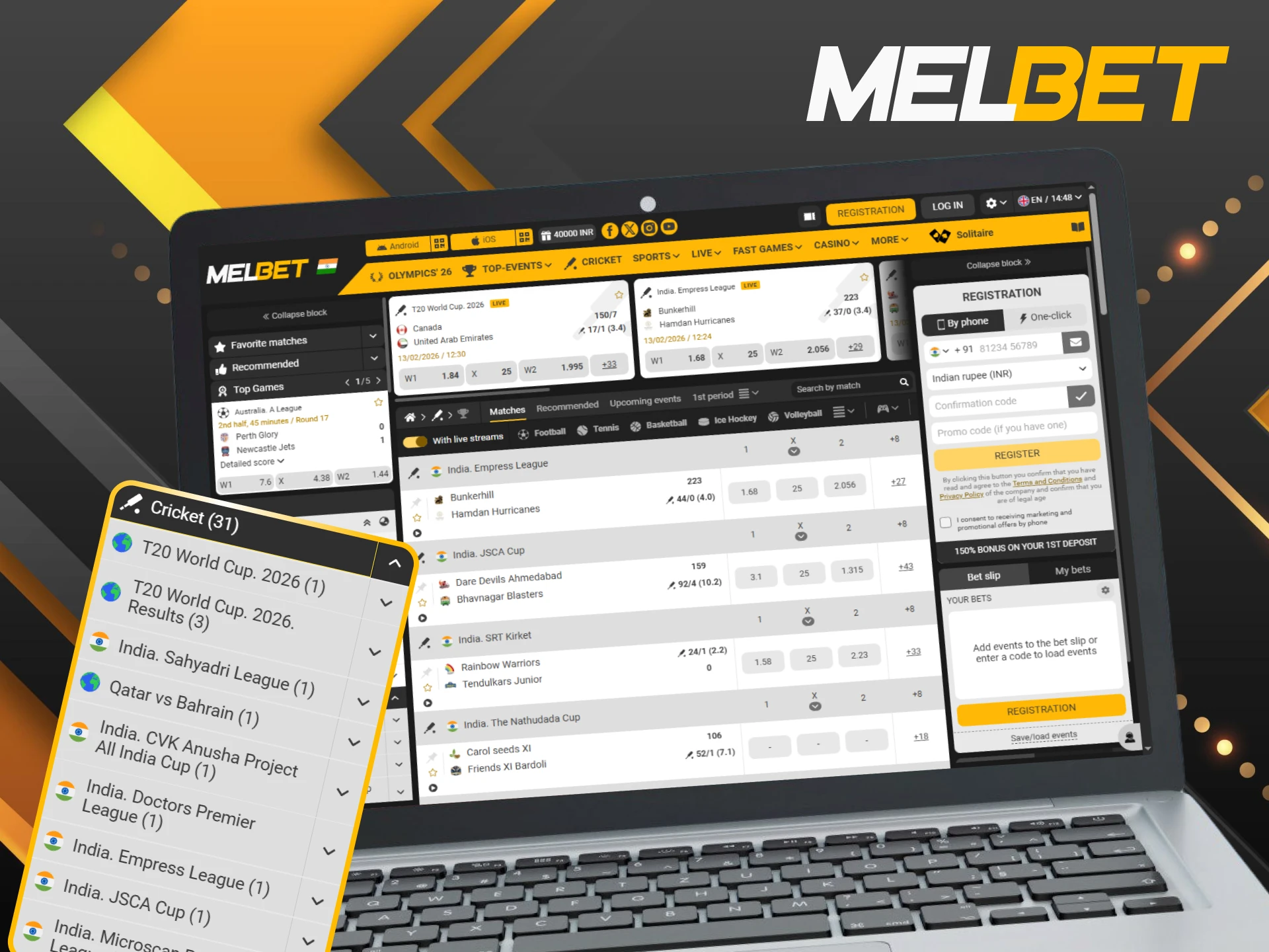 Support your favorite teams with live cricket betting at Melbet India.