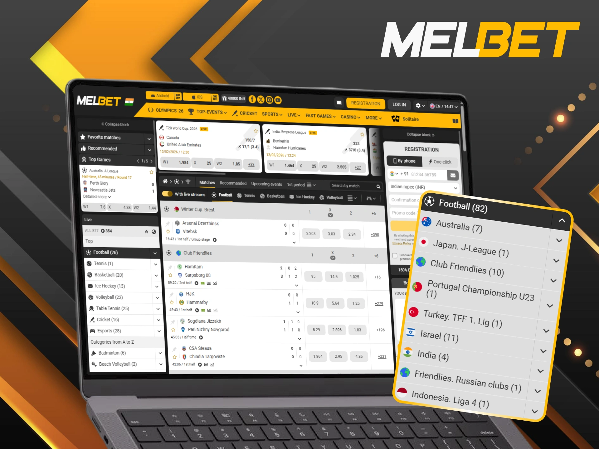 Wager on live football matches at Melbet to win real money.