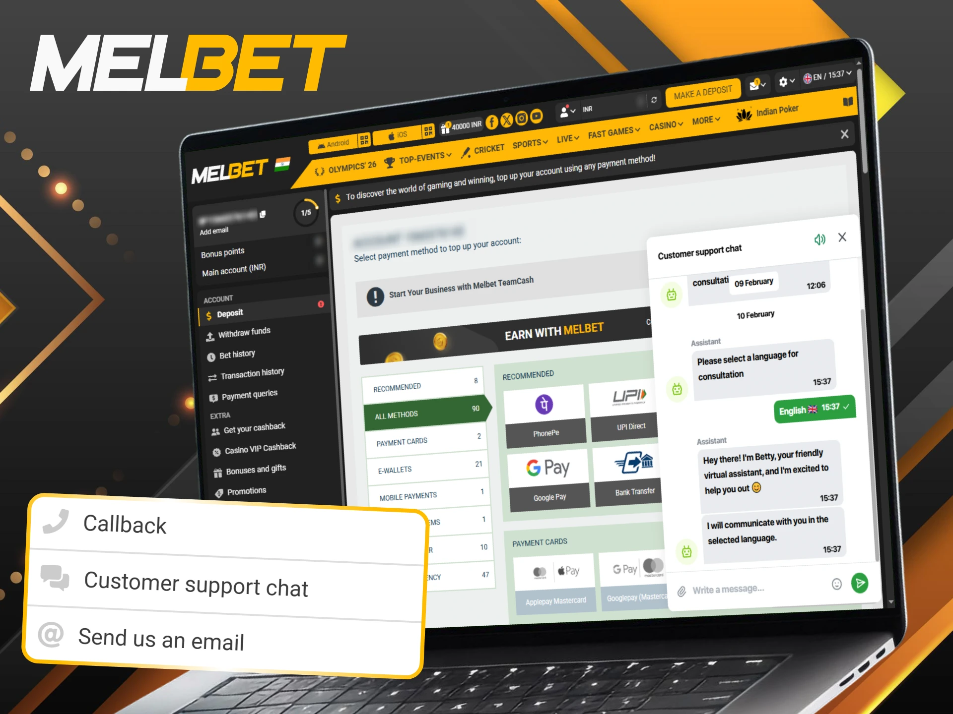 Explore the different ways to contact customer support at Melbet for assistance.