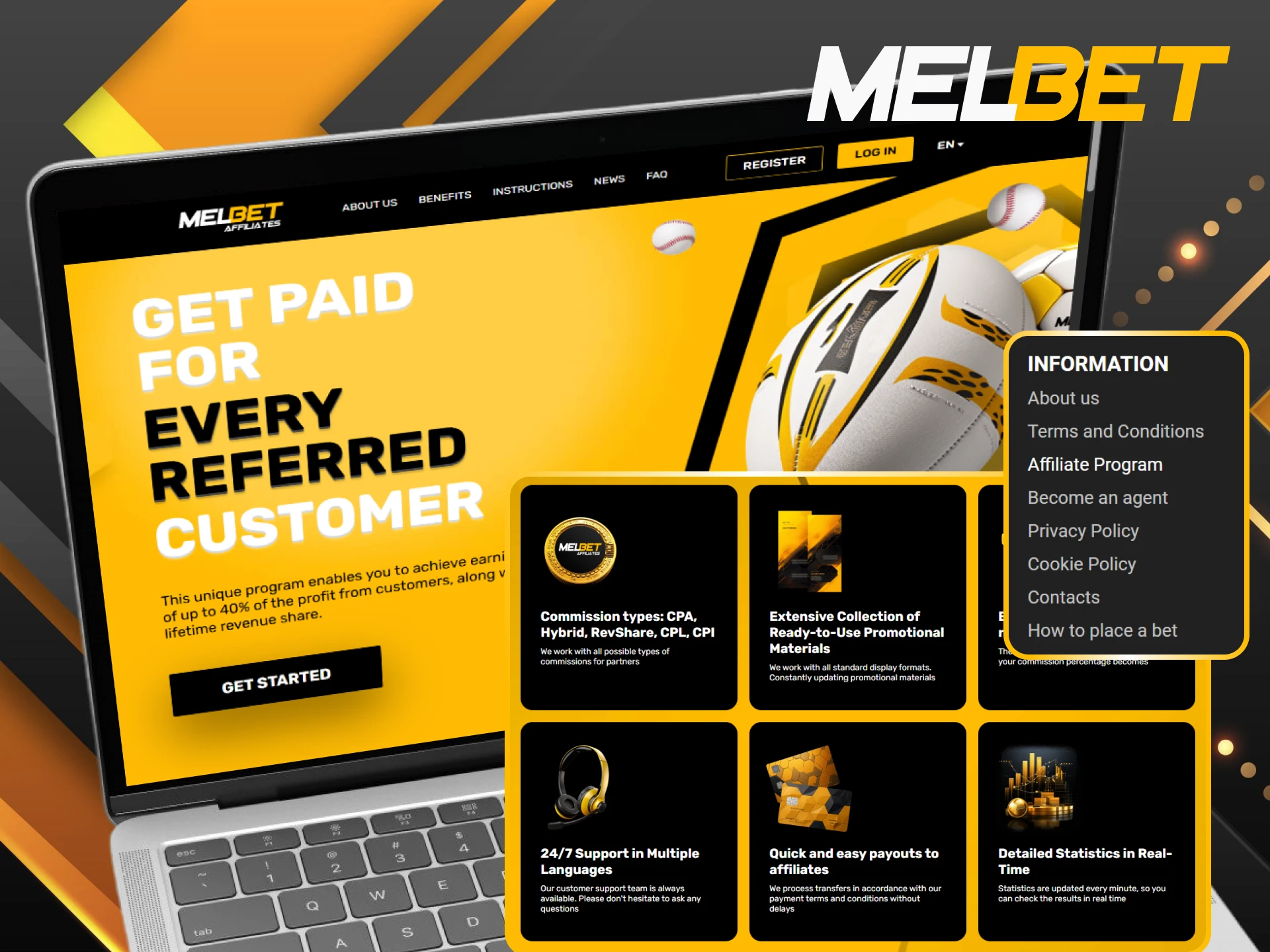 Join the Melbet affiliate program to earn commissions by inviting new players.