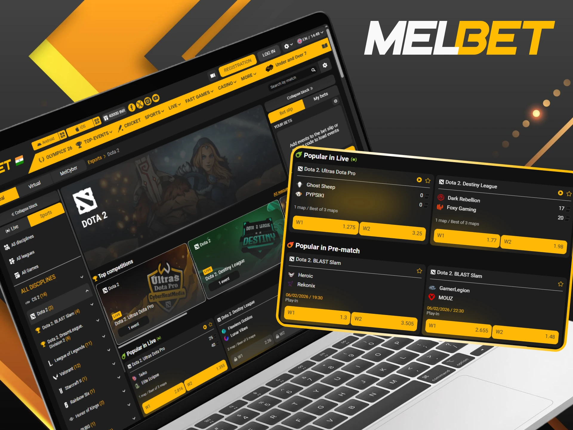 Join the Dota 2 betting action at Melbet and support your team.