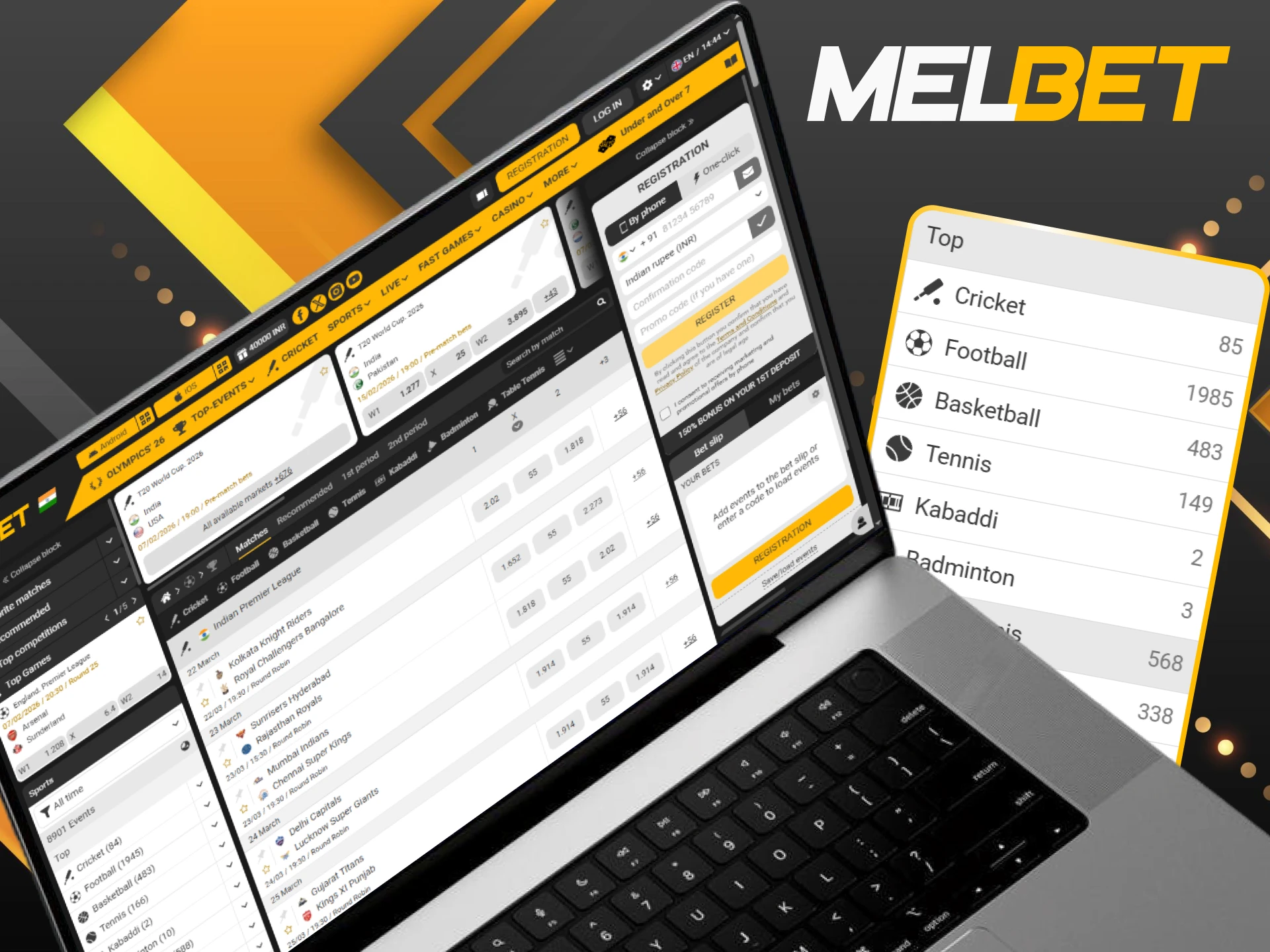 Visit the Melbet sportsbook to place bets on your favorite international events.