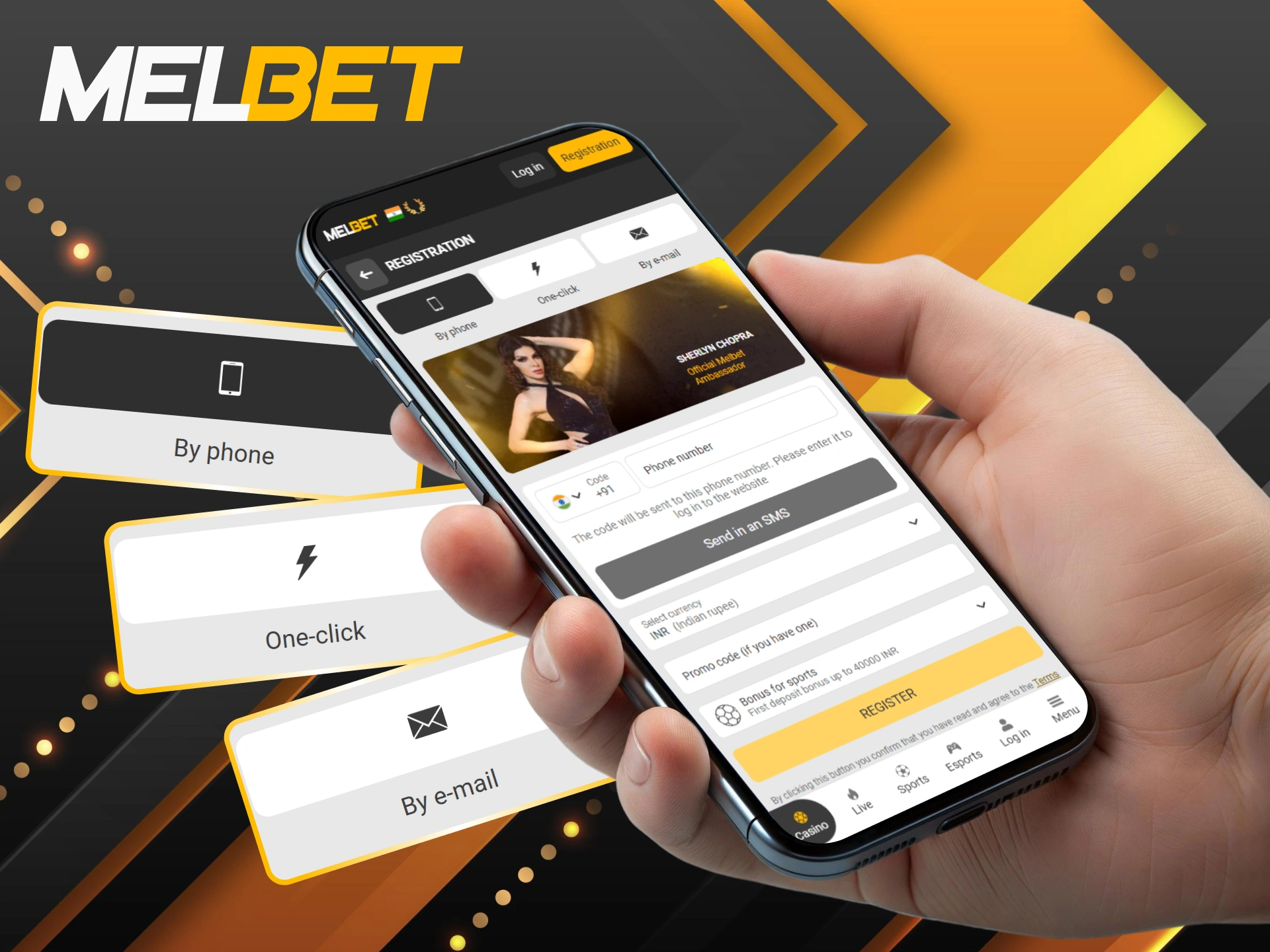 Follow the guide on how to register a new account via the app at Melbet.