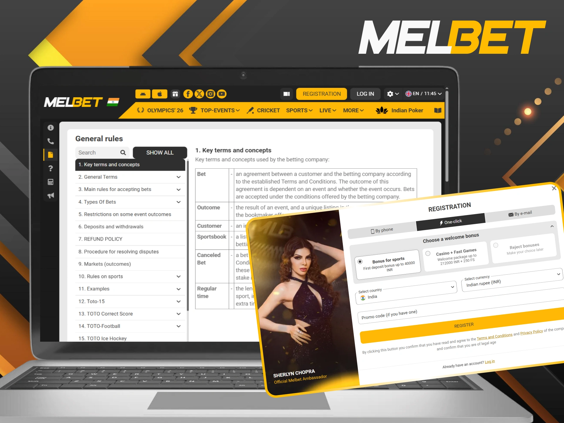 Review the legal conditions for user registration to start playing at Melbet.