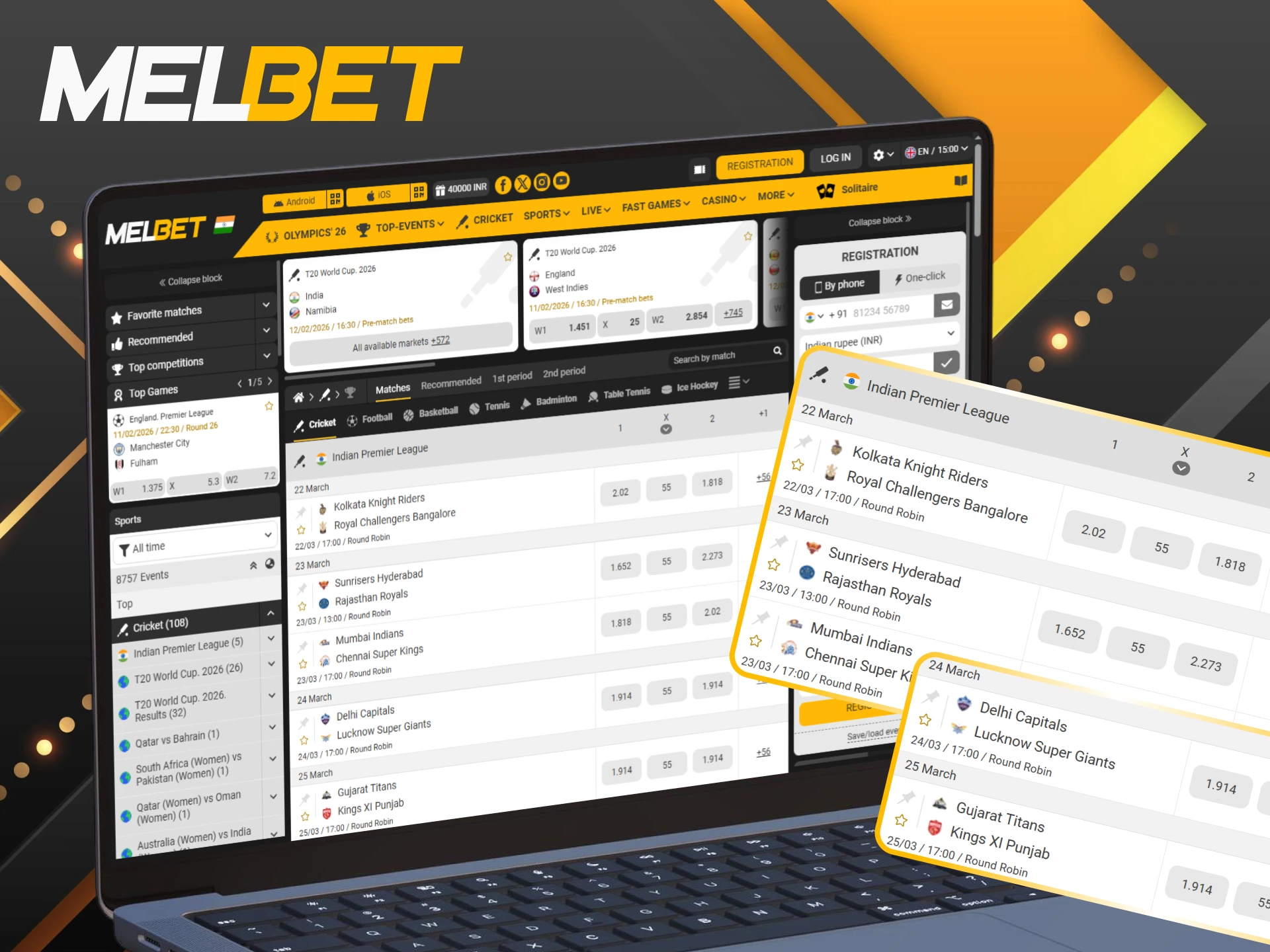 Bet on IPL at Melbet to enjoy the best Sports cricket.