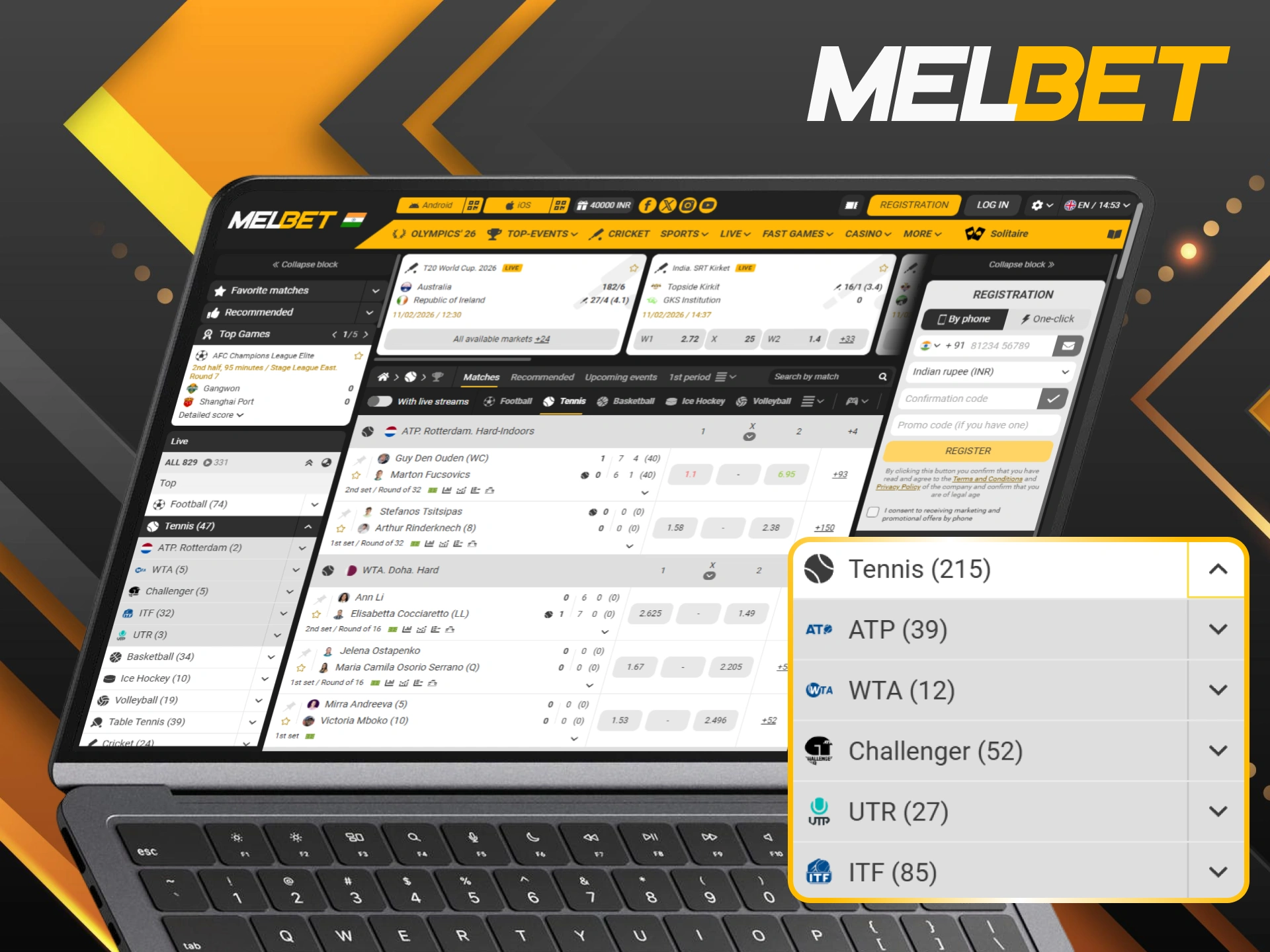 Enjoy competitive Sports tennis betting on the official Melbet website.