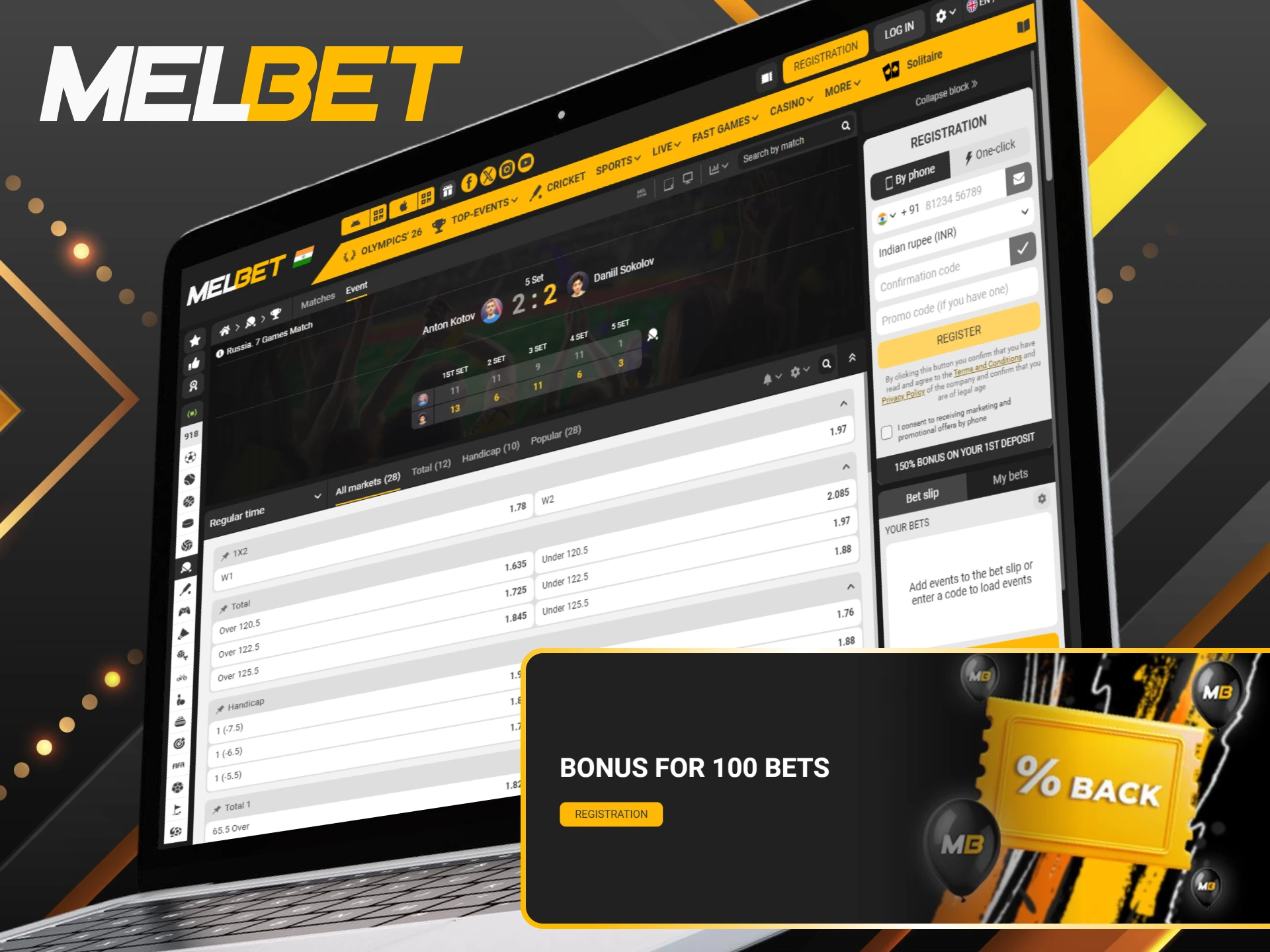 Place 100 table tennis bets to unlock a special Melbet promotion.