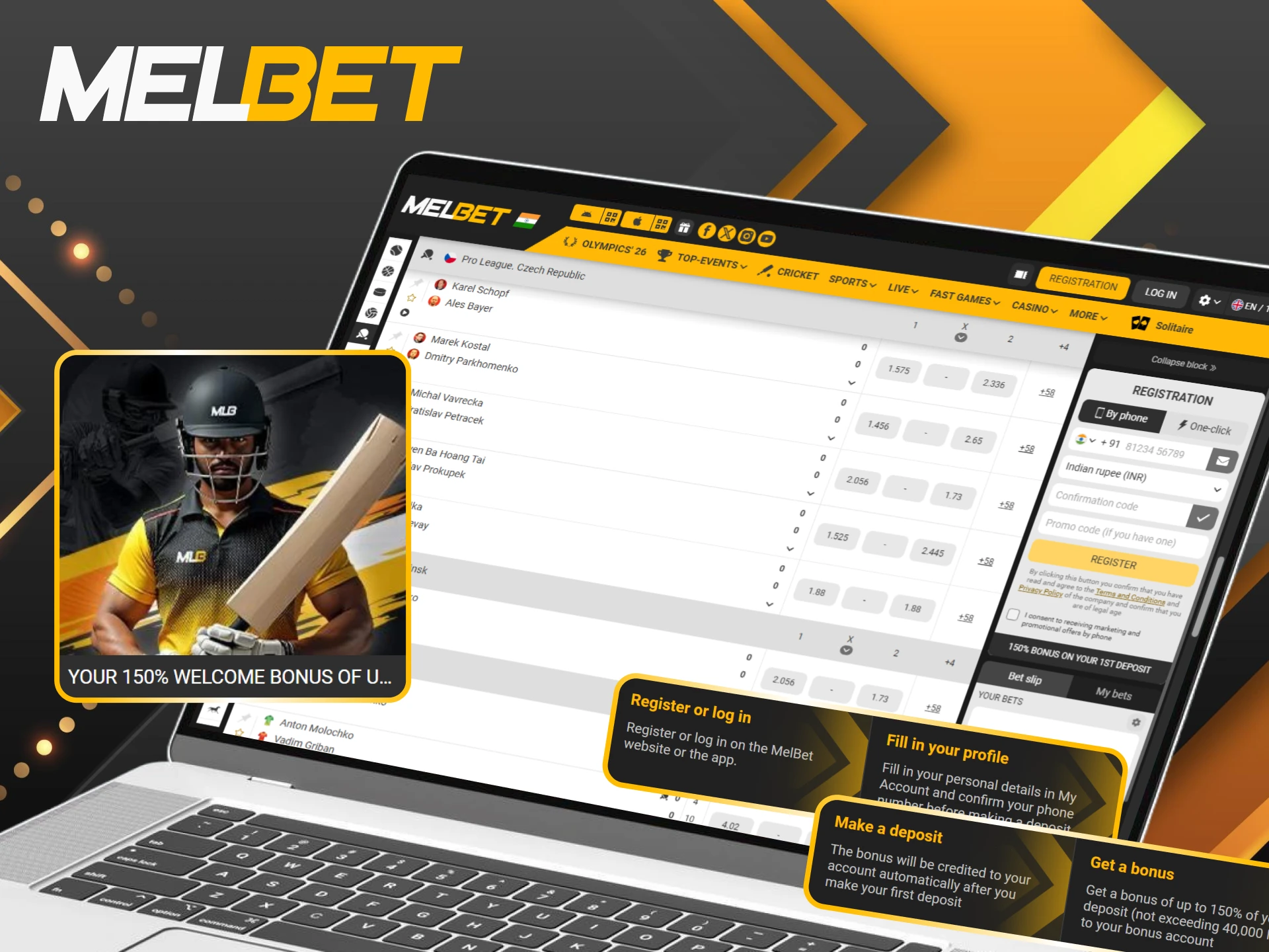 Claim a 150% sports welcome bonus for your Melbet table tennis wagers.