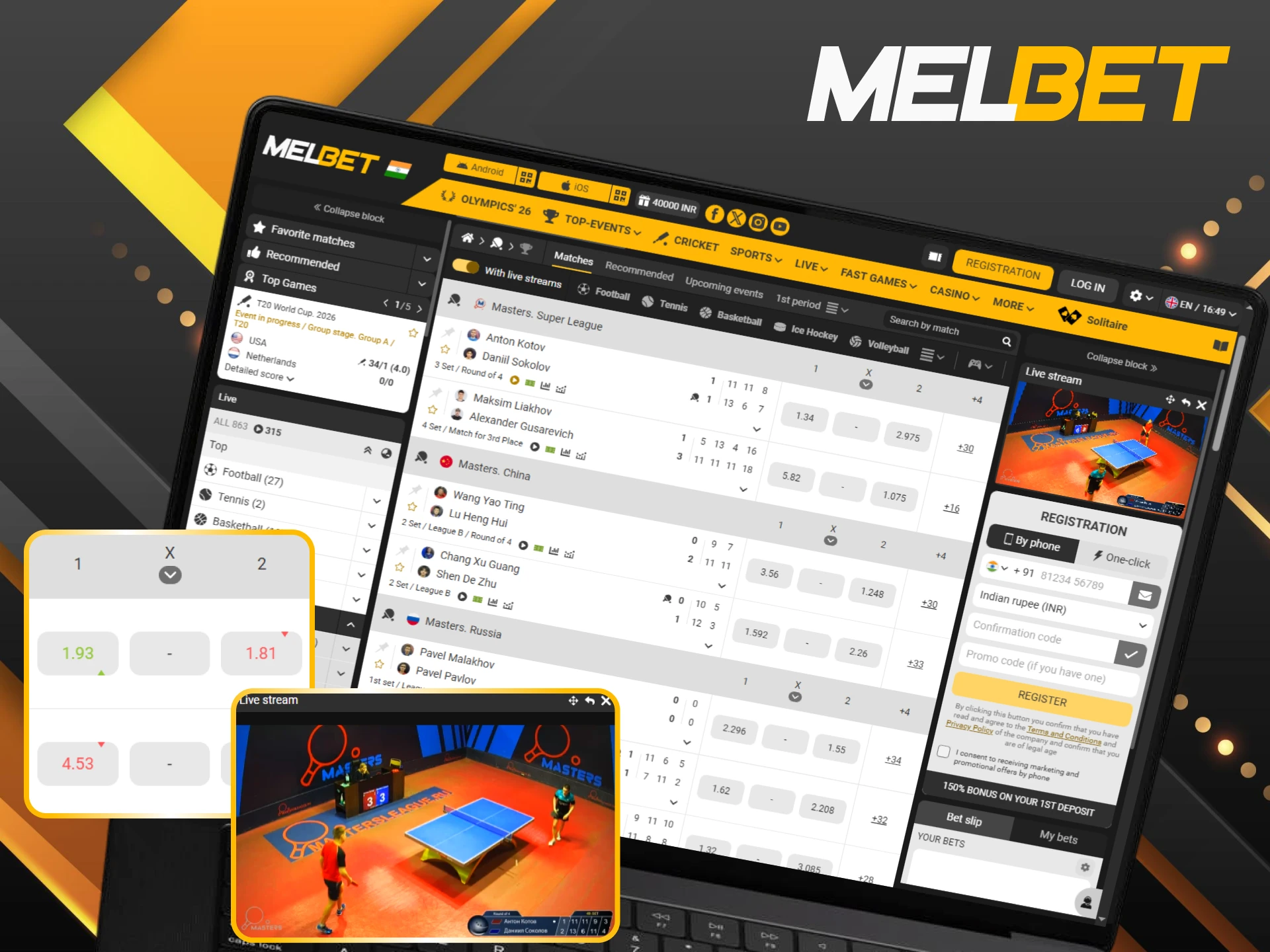 Place Melbet live bets on table tennis for high-speed sporting action.