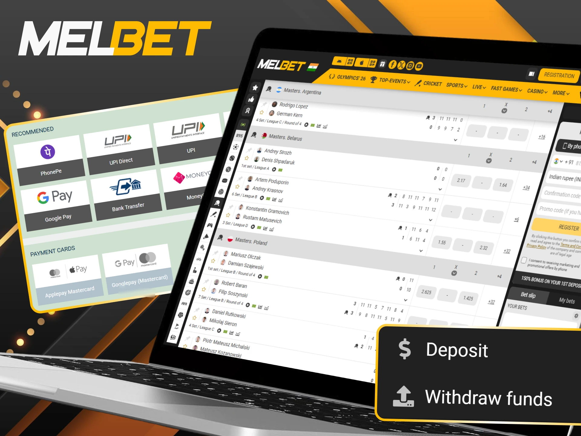 Fund your Melbet table tennis account using safe and fast payment methods.