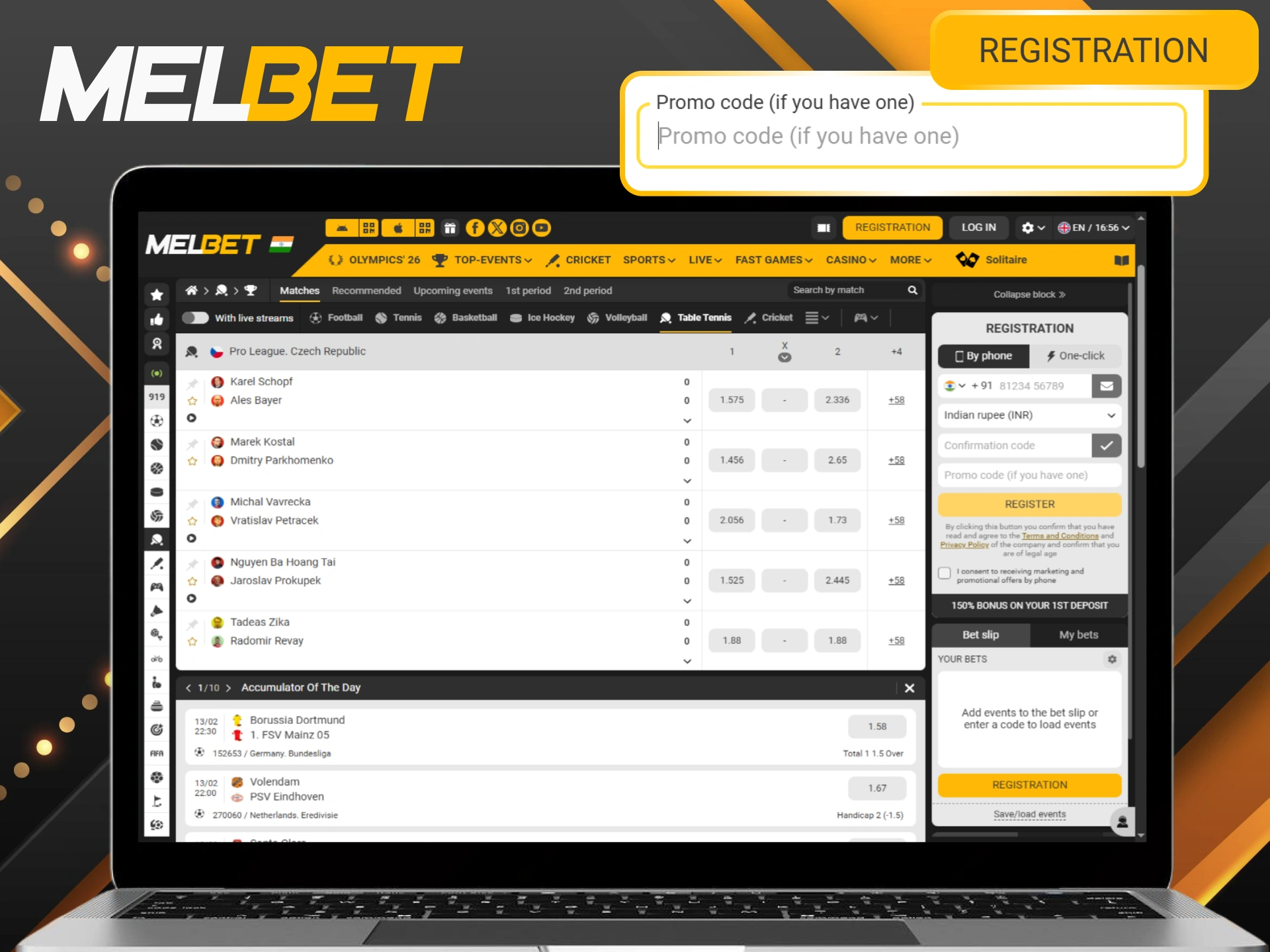 Apply the promo code to get unique Melbet gifts for table tennis.