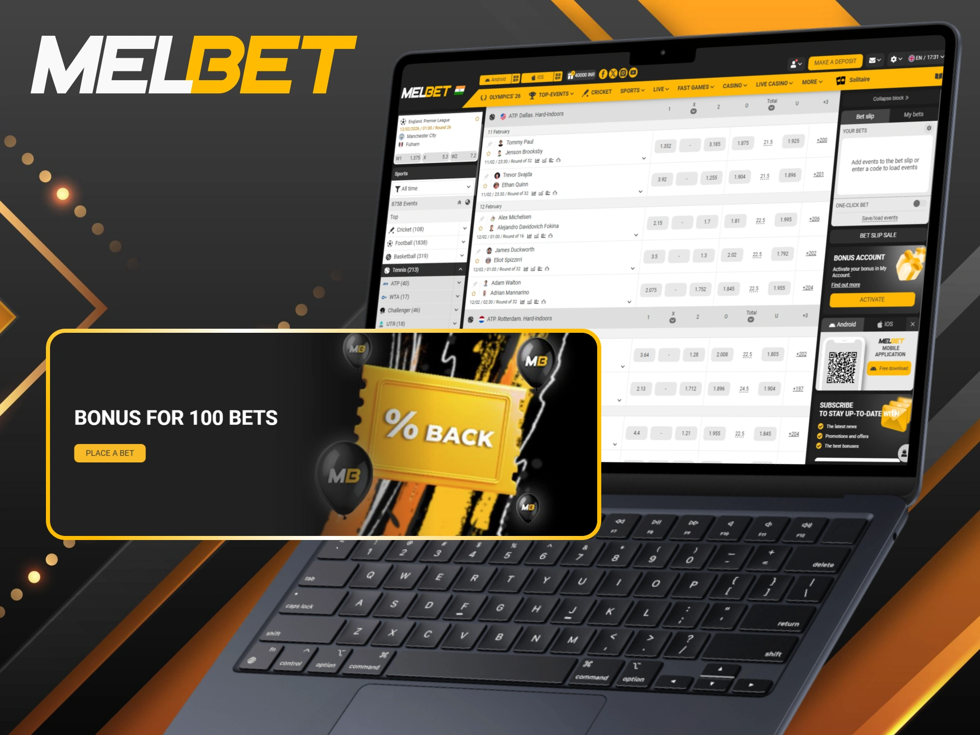 Earn a special bonus for 100 tennis bets placed at Melbet.