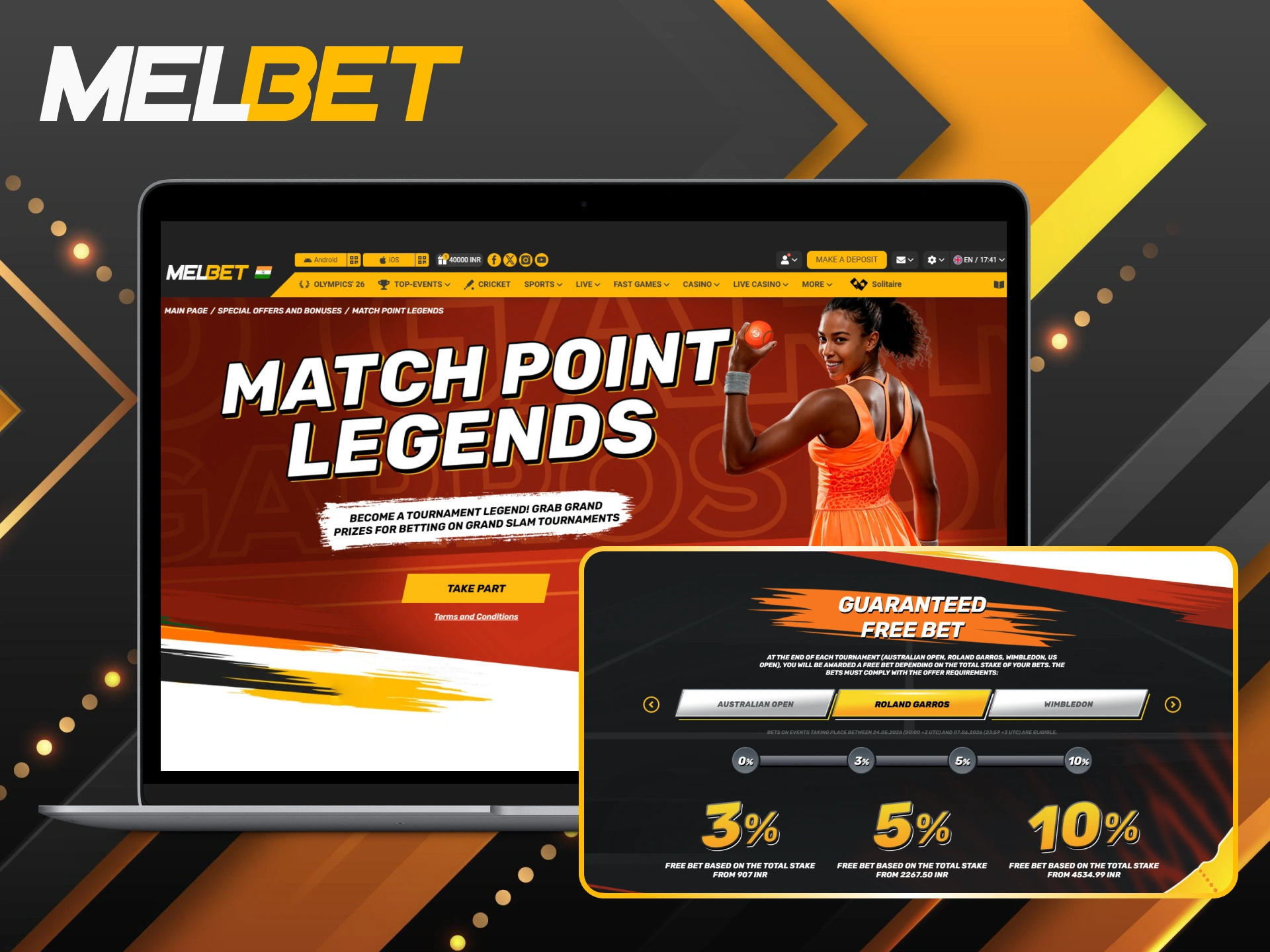Join the match point legends promotion for Melbet tennis betting.