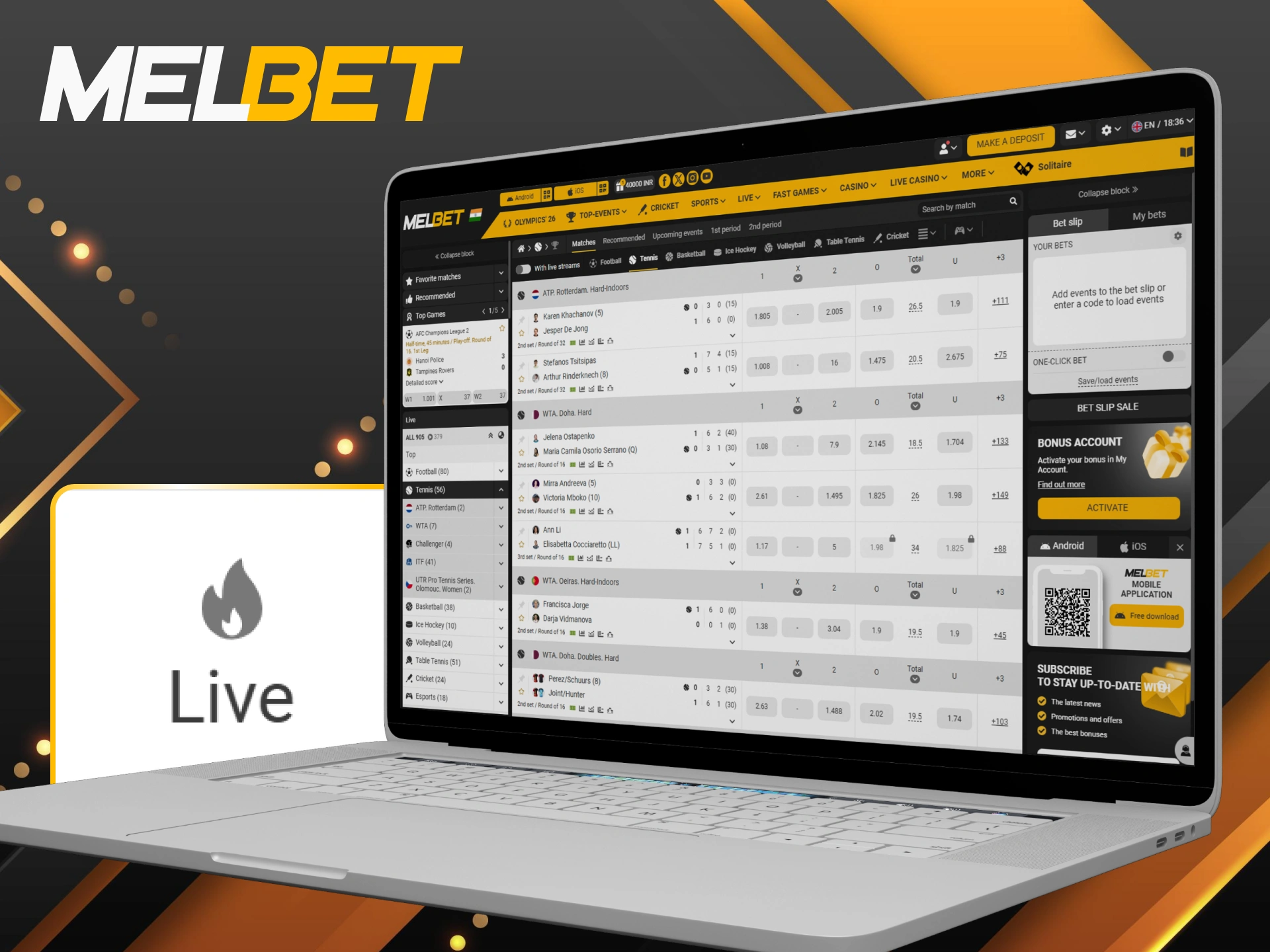Place Melbet live tennis bets for big wins.