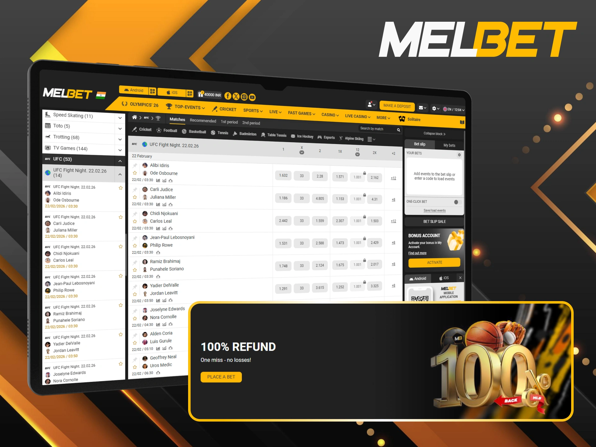Secure a 100% refund on accumulators while betting on Melbet UFC.