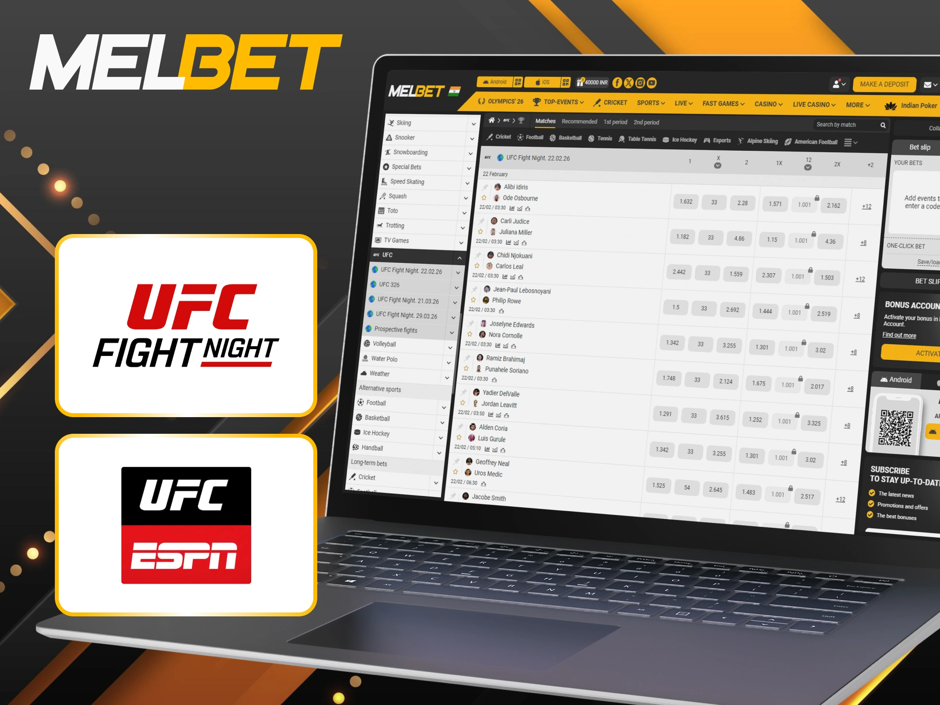Wager on popular UFC tournaments and win real money at Melbet.