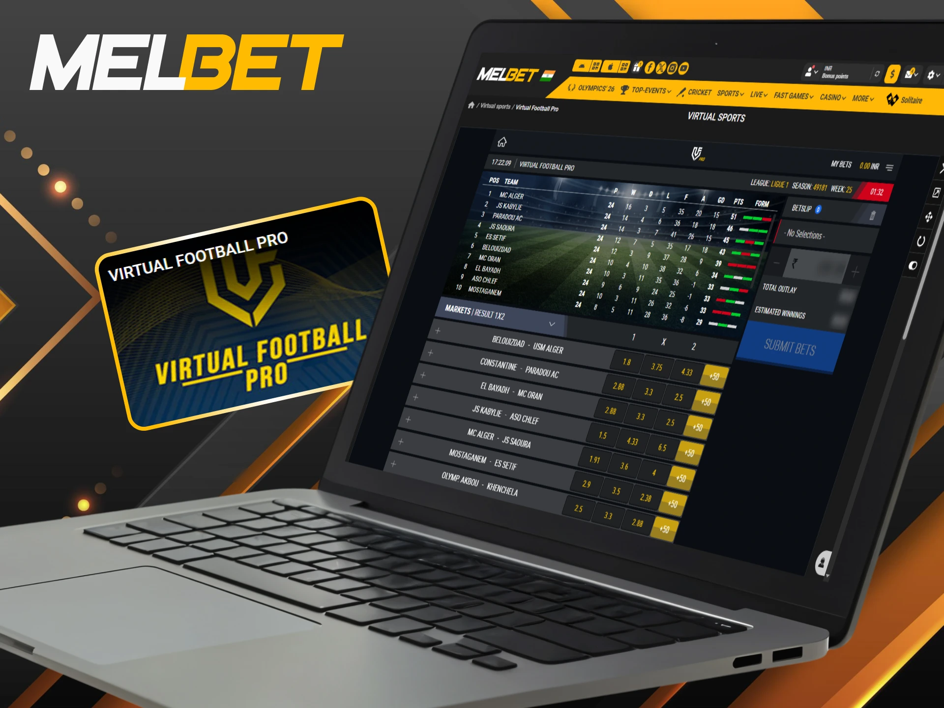 Play exciting Virtual Sports football and win at Melbet.