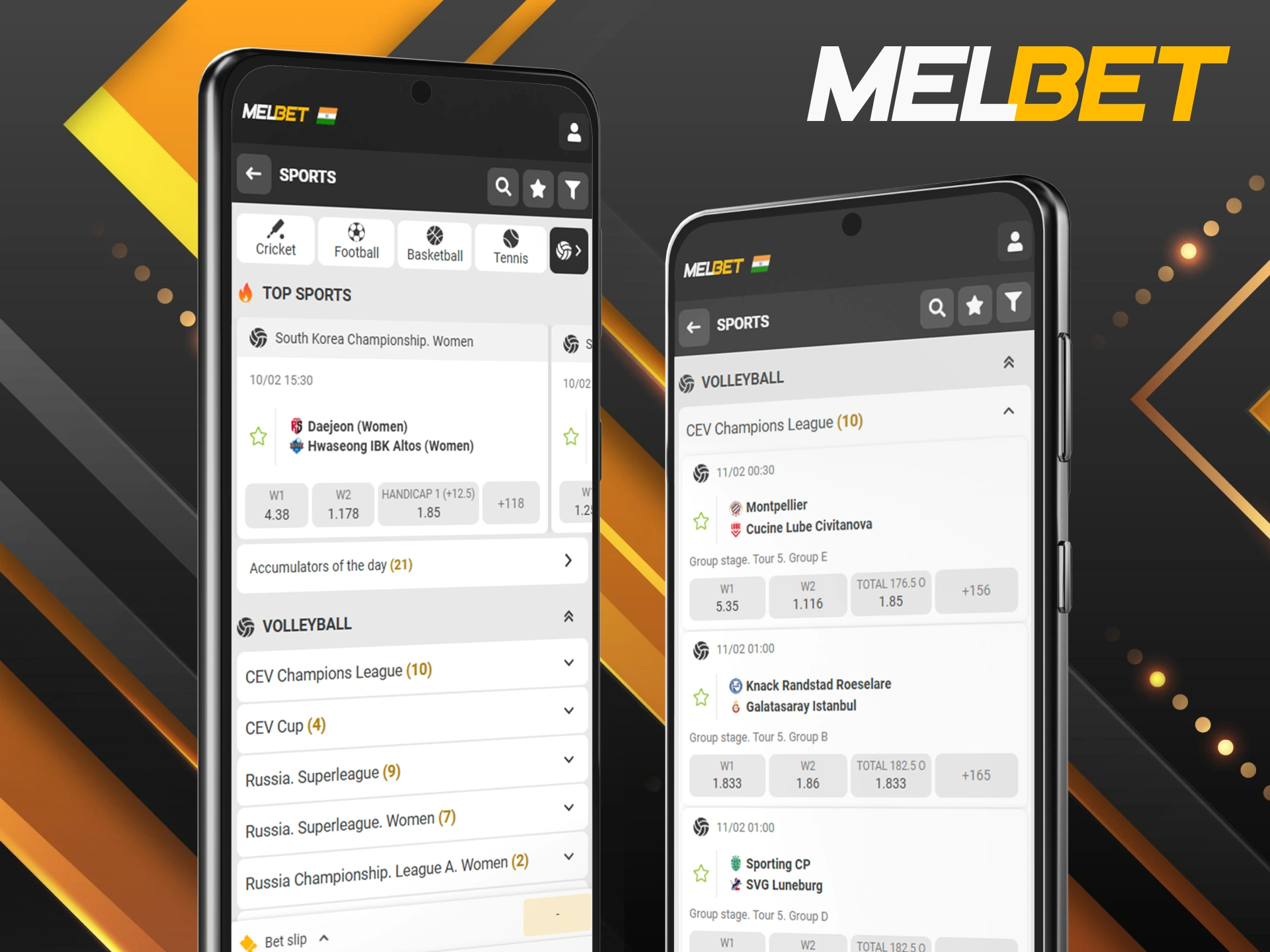 Download the Melbet app for convenient volleyball betting on the go.