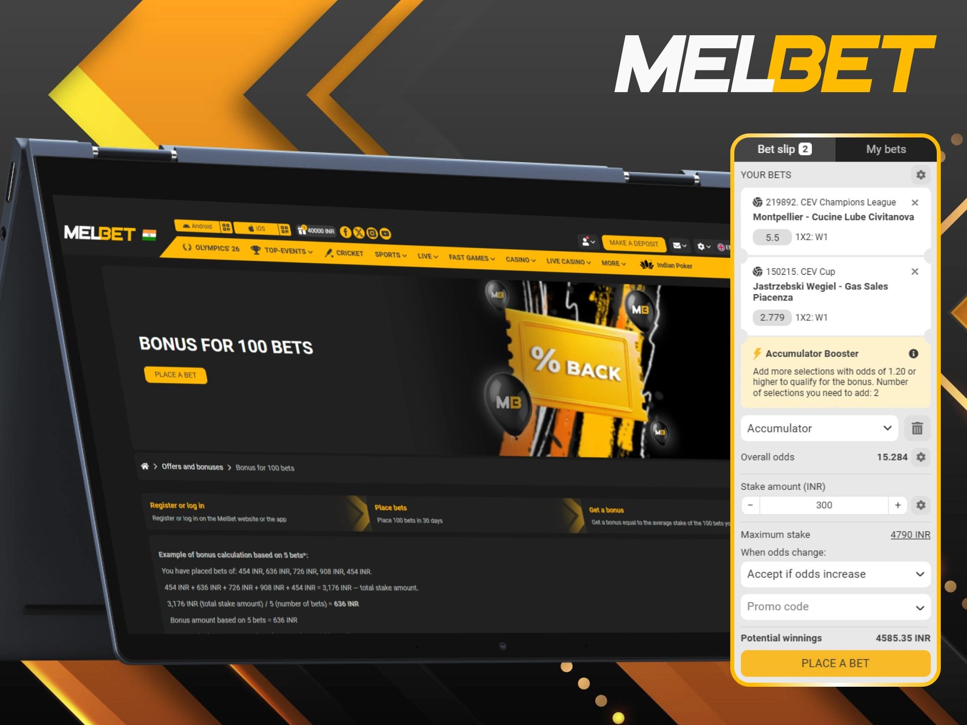 Get 100 volleyball bets bonus at Melbet platform.