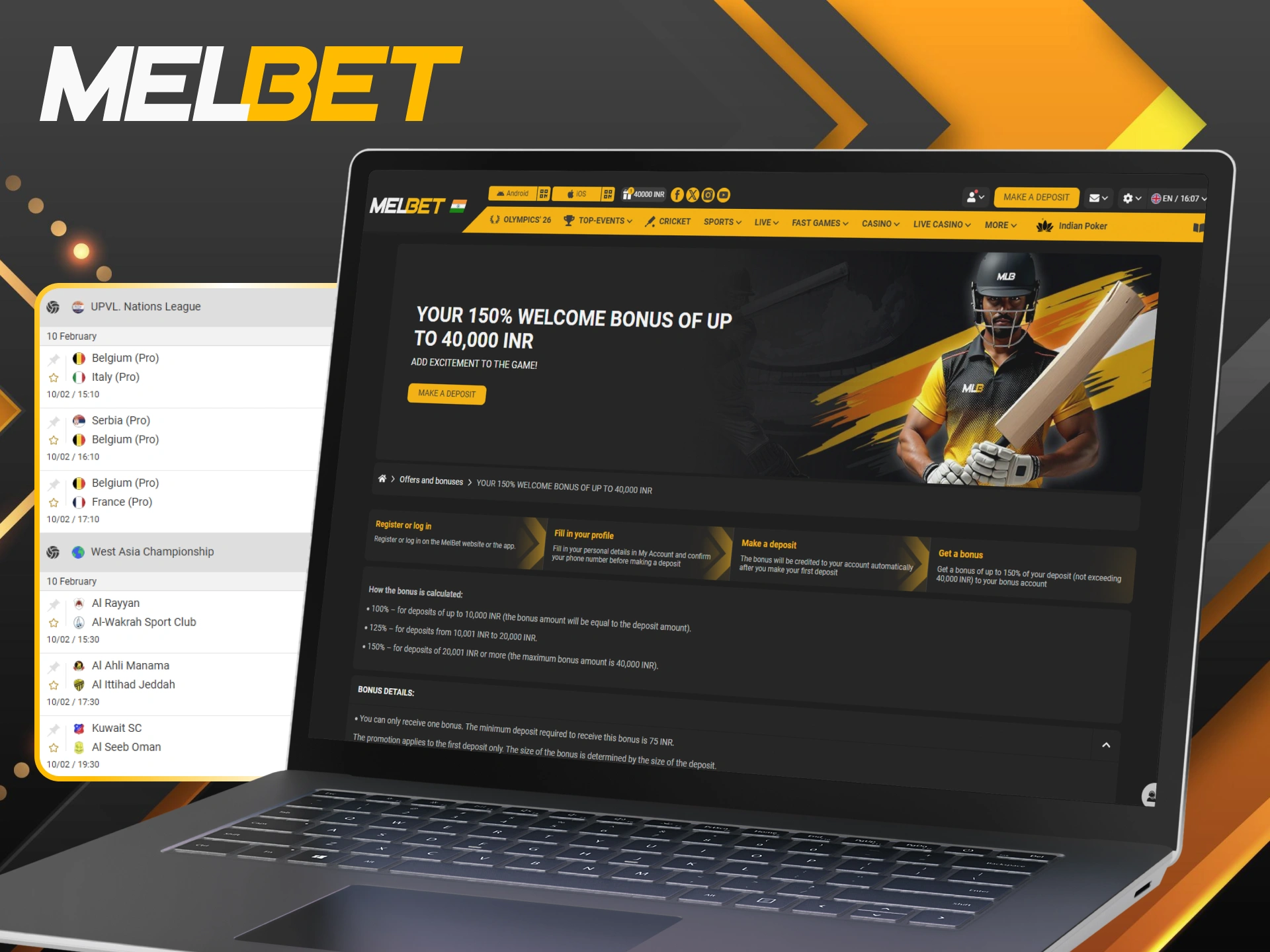 Activate your 150% sports welcome bonus to start Melbet volleyball wagering.