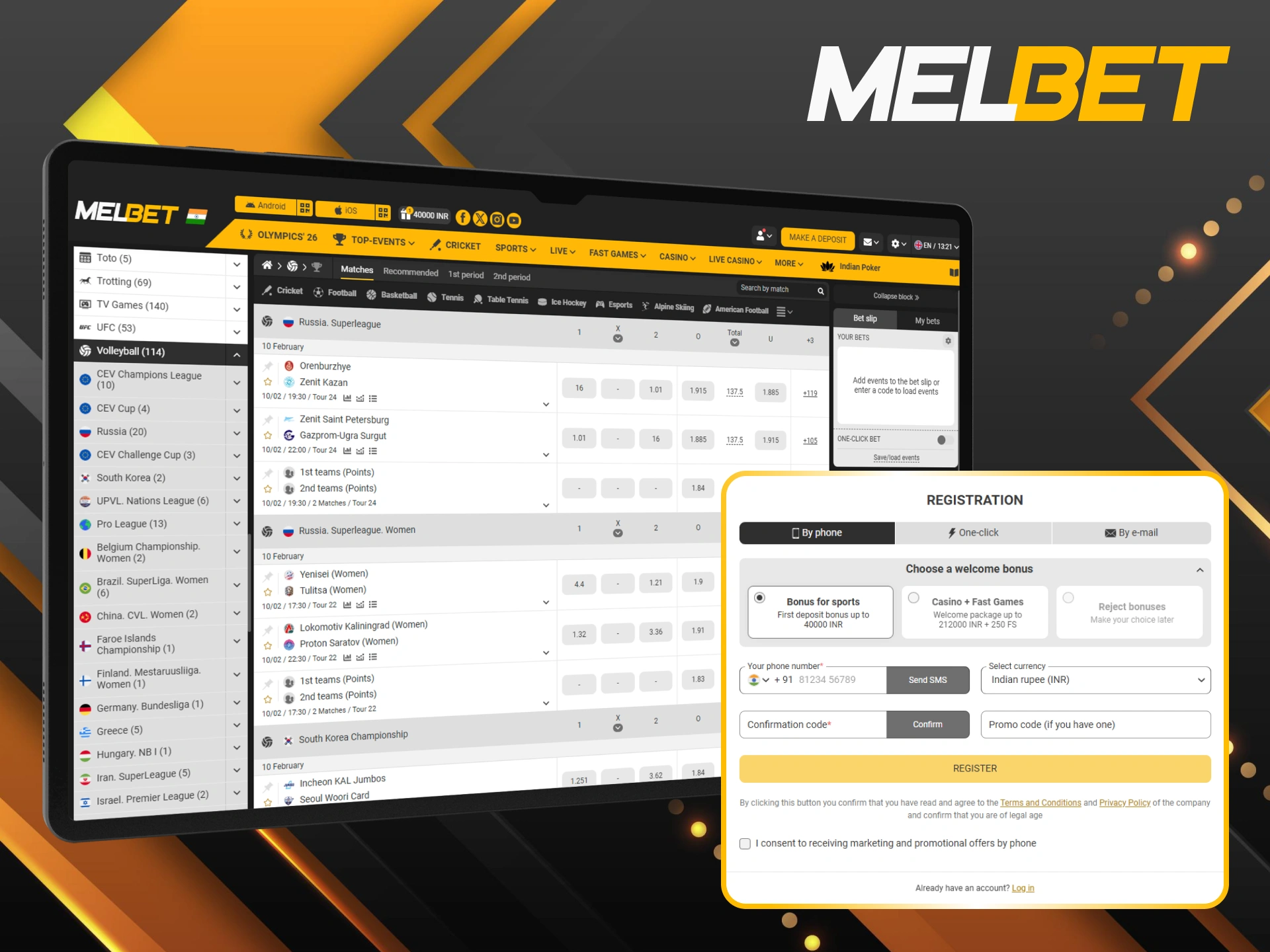 Follow the simple steps to register a new Melbet account for volleyball betting.