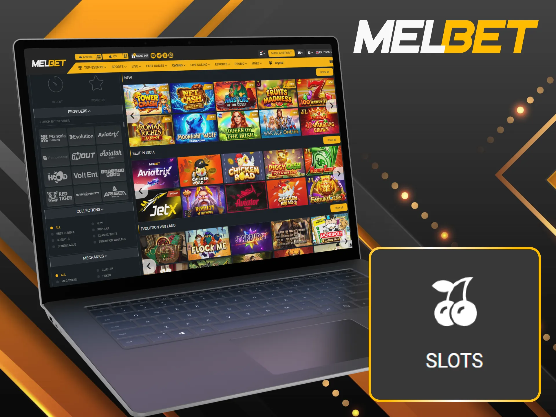 Play slot games at Melbet and enjoy immersive spinning action.