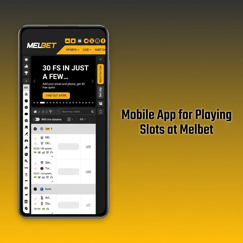 Melbet mobile app interface showing slot games lobby on smartphone with touch navigation for Android and iOS