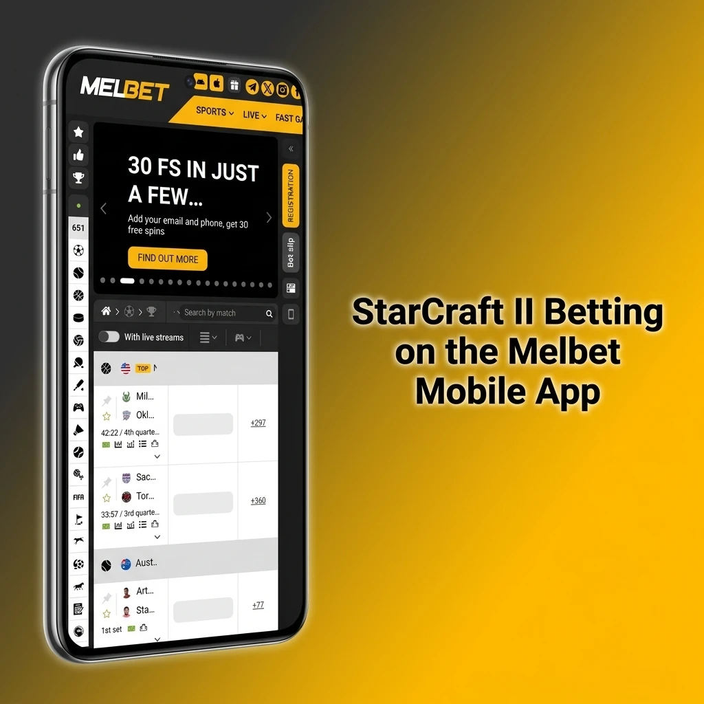 StarCraft II betting on Melbet mobile app for Android and iOS with live odds and esports markets