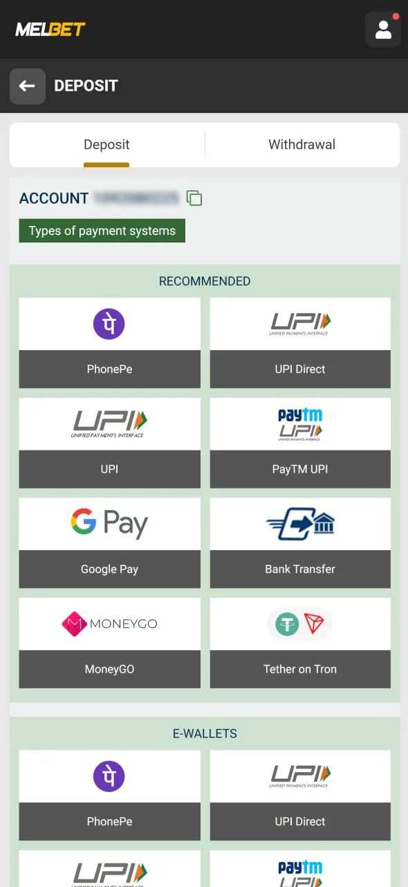 Make deposit on Melbet and fund your CS2 betting account.