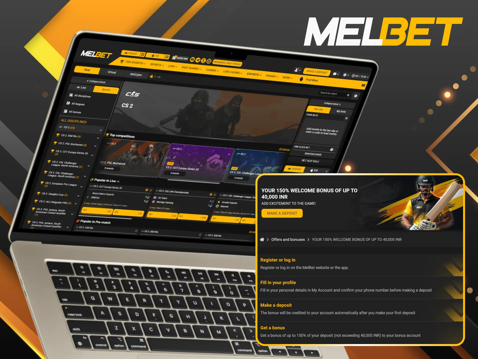 Claim Melbet welcome bonus and boost your CS2 betting balance.
